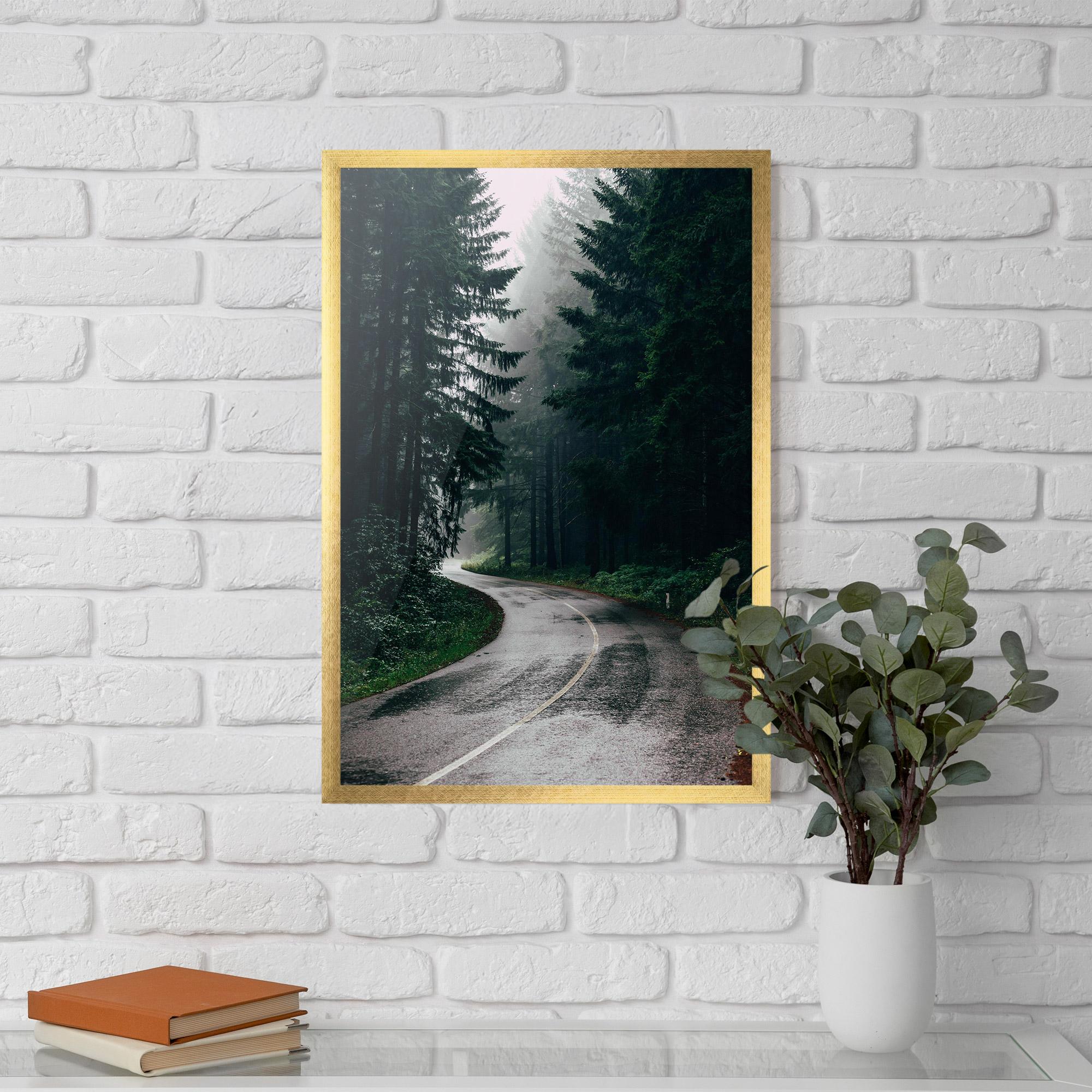 Gerahmte Poster Rainy Road Forest mockup 5