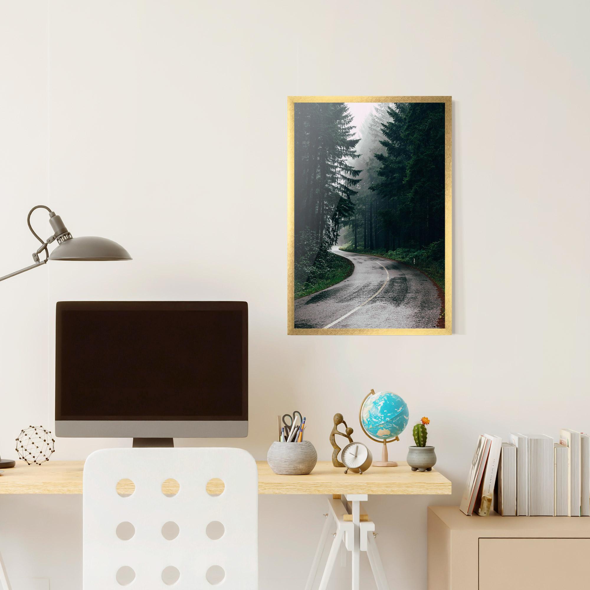 Gerahmte Poster Rainy Road Forest mockup 6