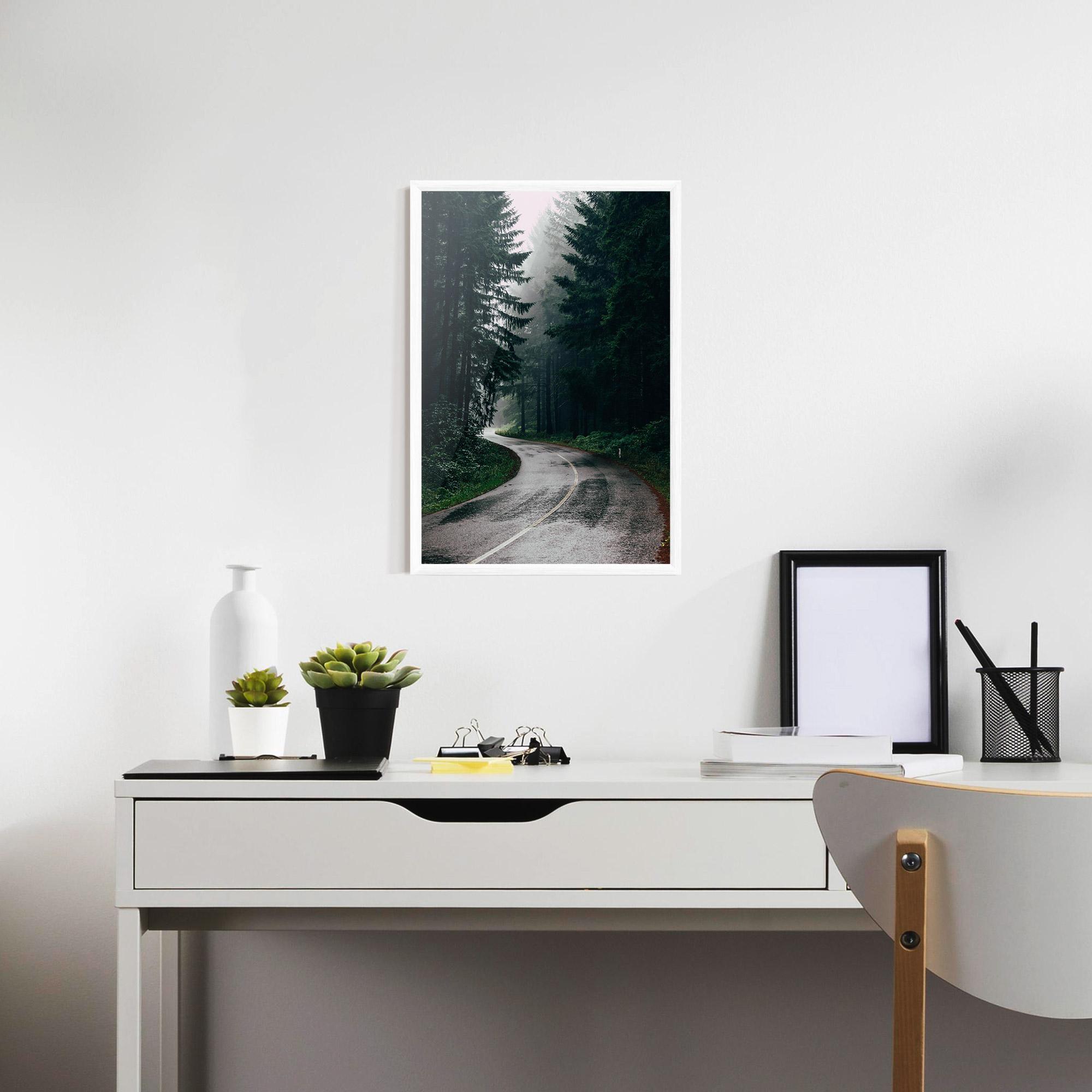 Gerahmte Poster Rainy Road Forest mockup 7