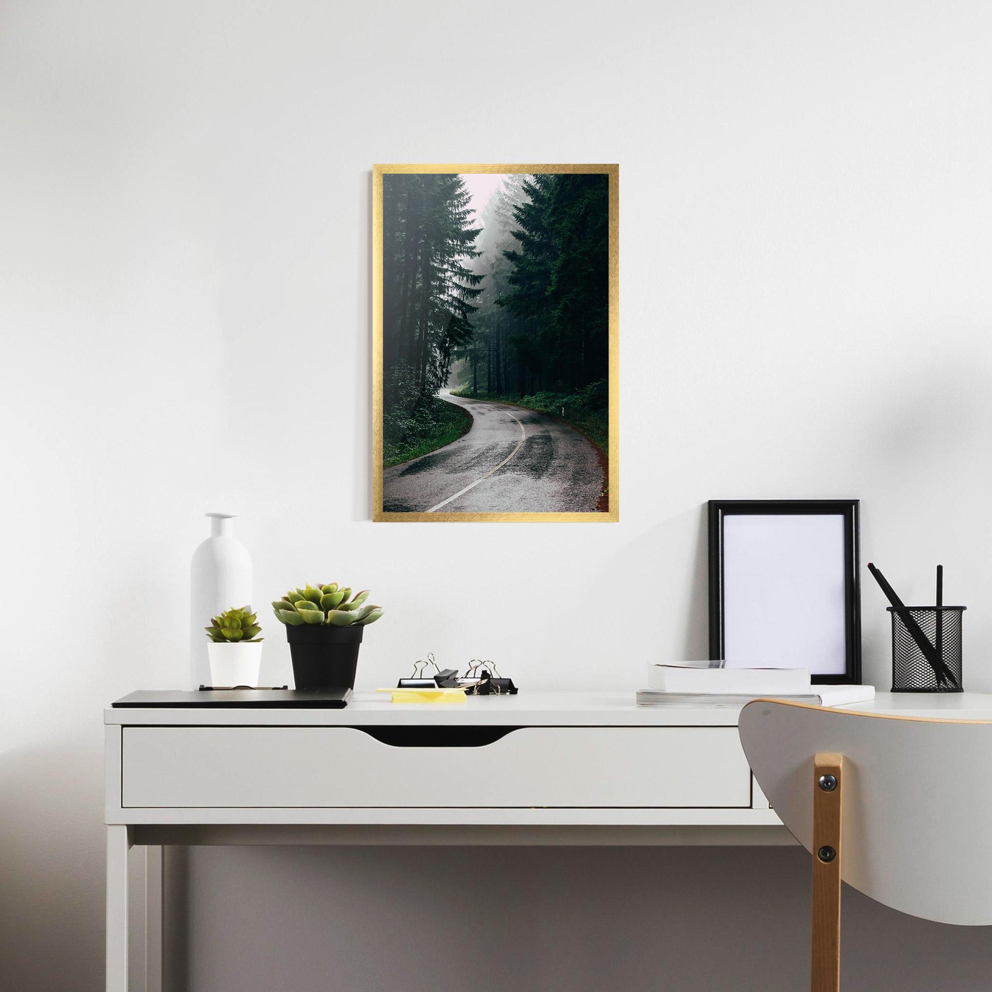 Gerahmte Poster Rainy Road Forest mockup 7