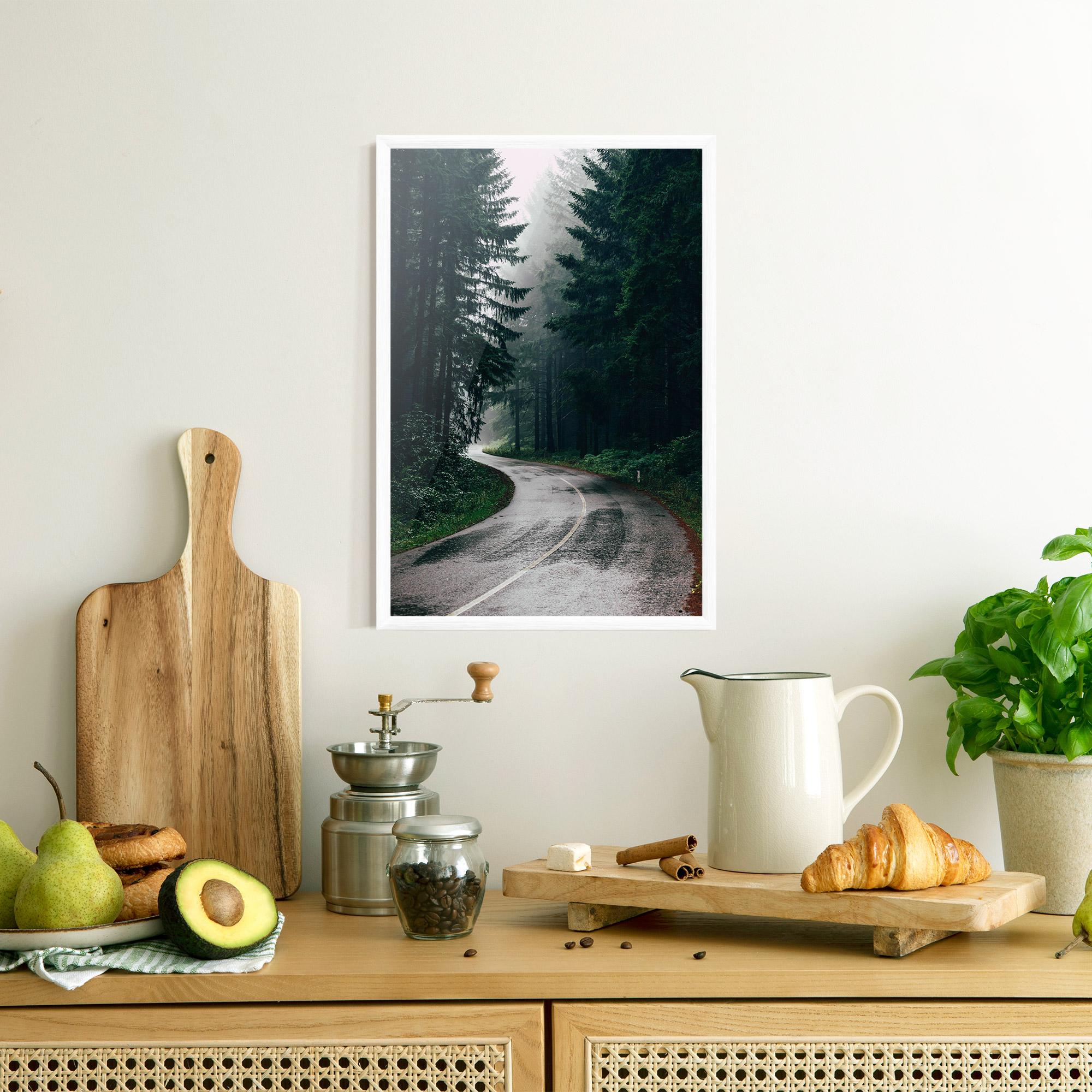 Gerahmte Poster Rainy Road Forest mockup 8
