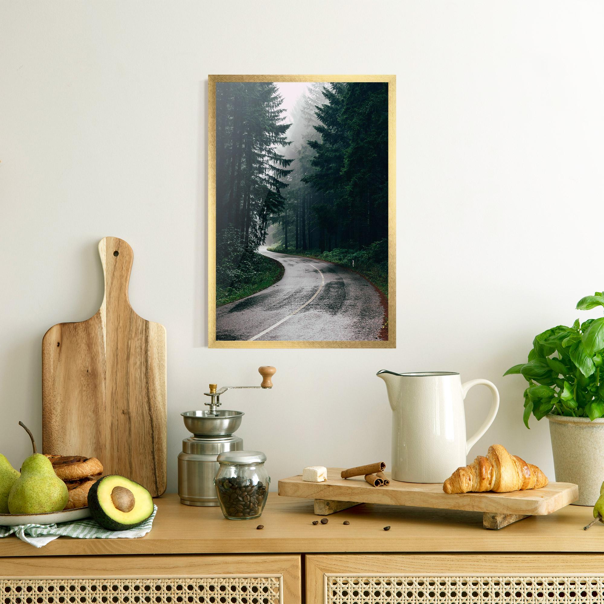 Gerahmte Poster Rainy Road Forest mockup 8
