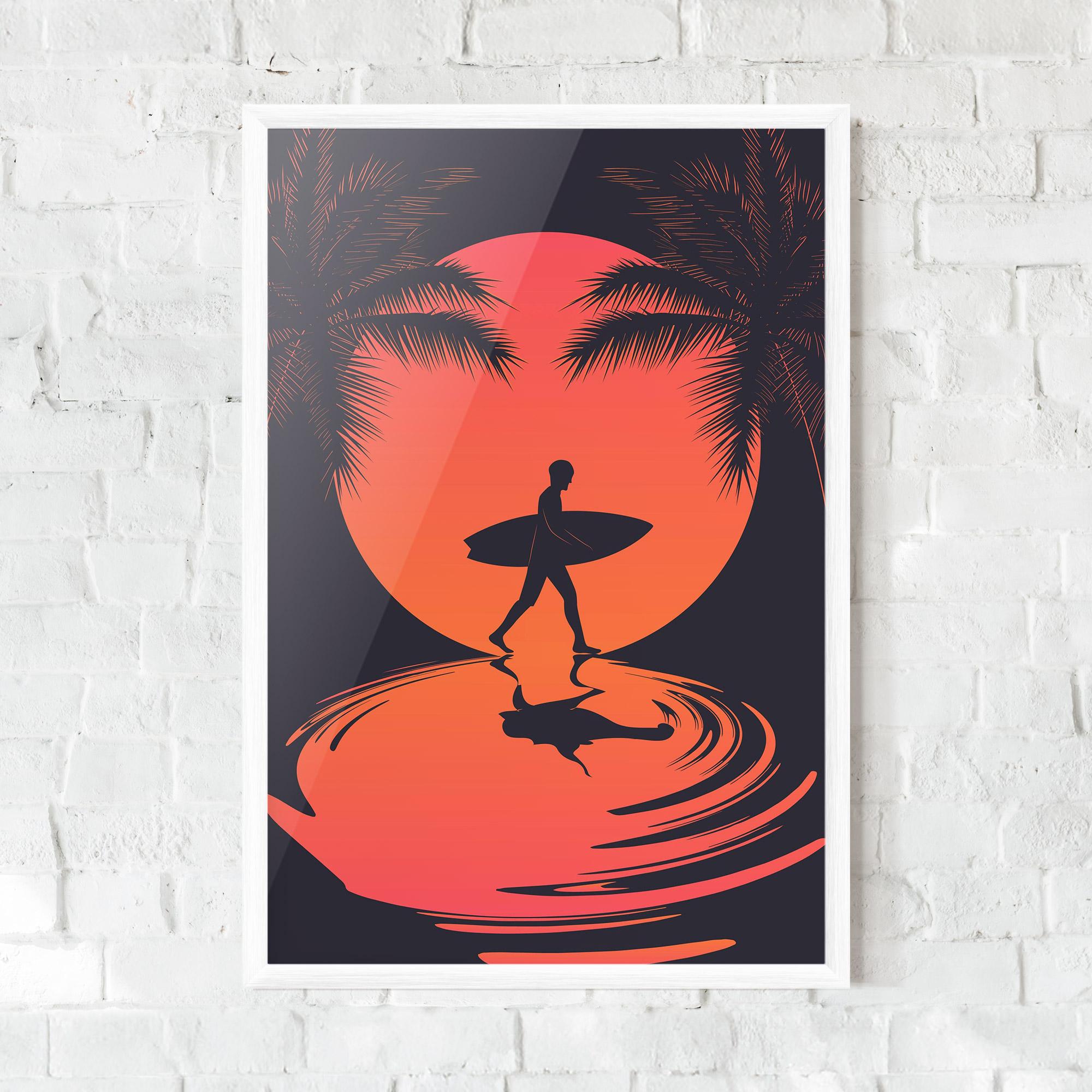 Gerahmte Poster Orange Surfer Art mockup 0