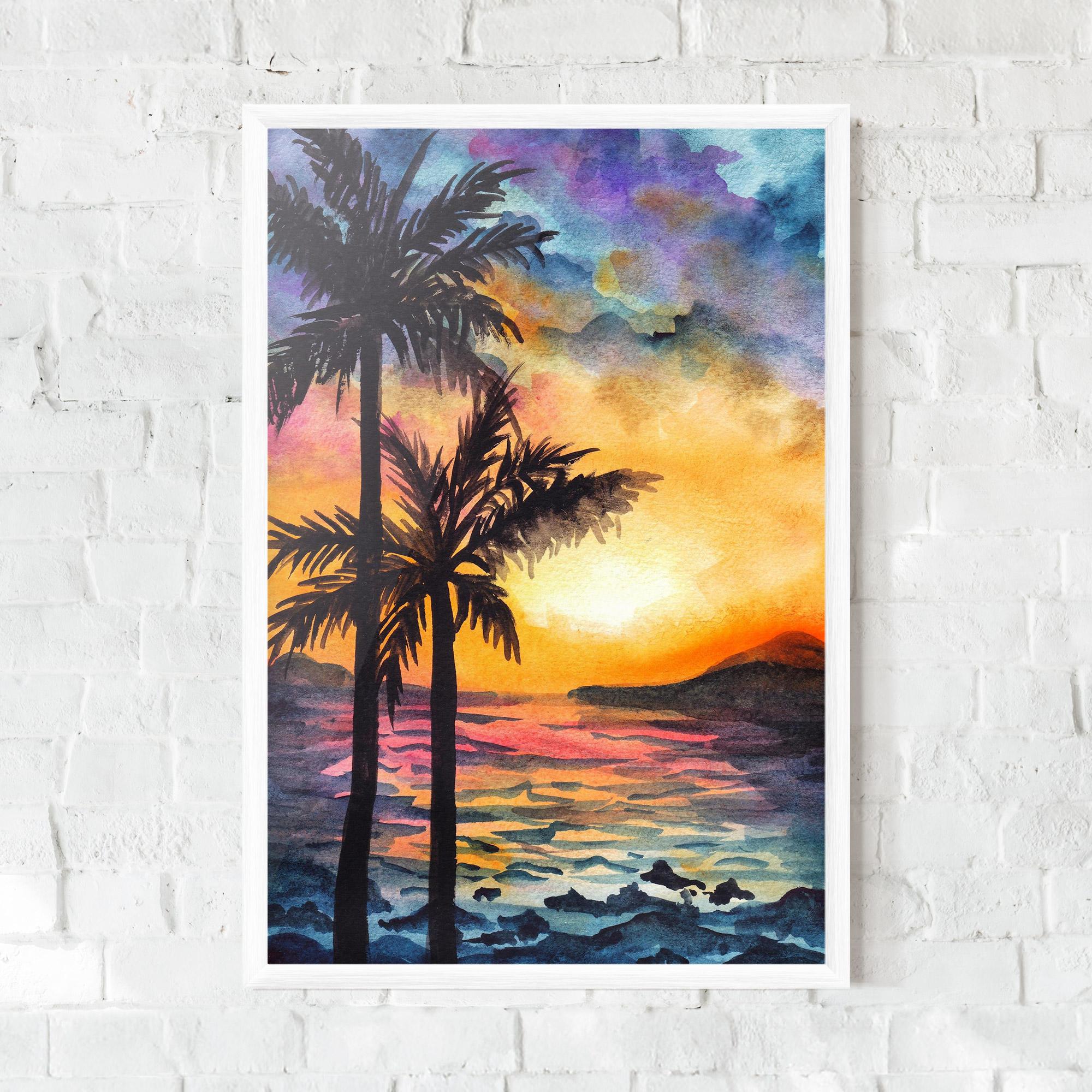 Gerahmte Poster Sunset Tree Beach mockup 0