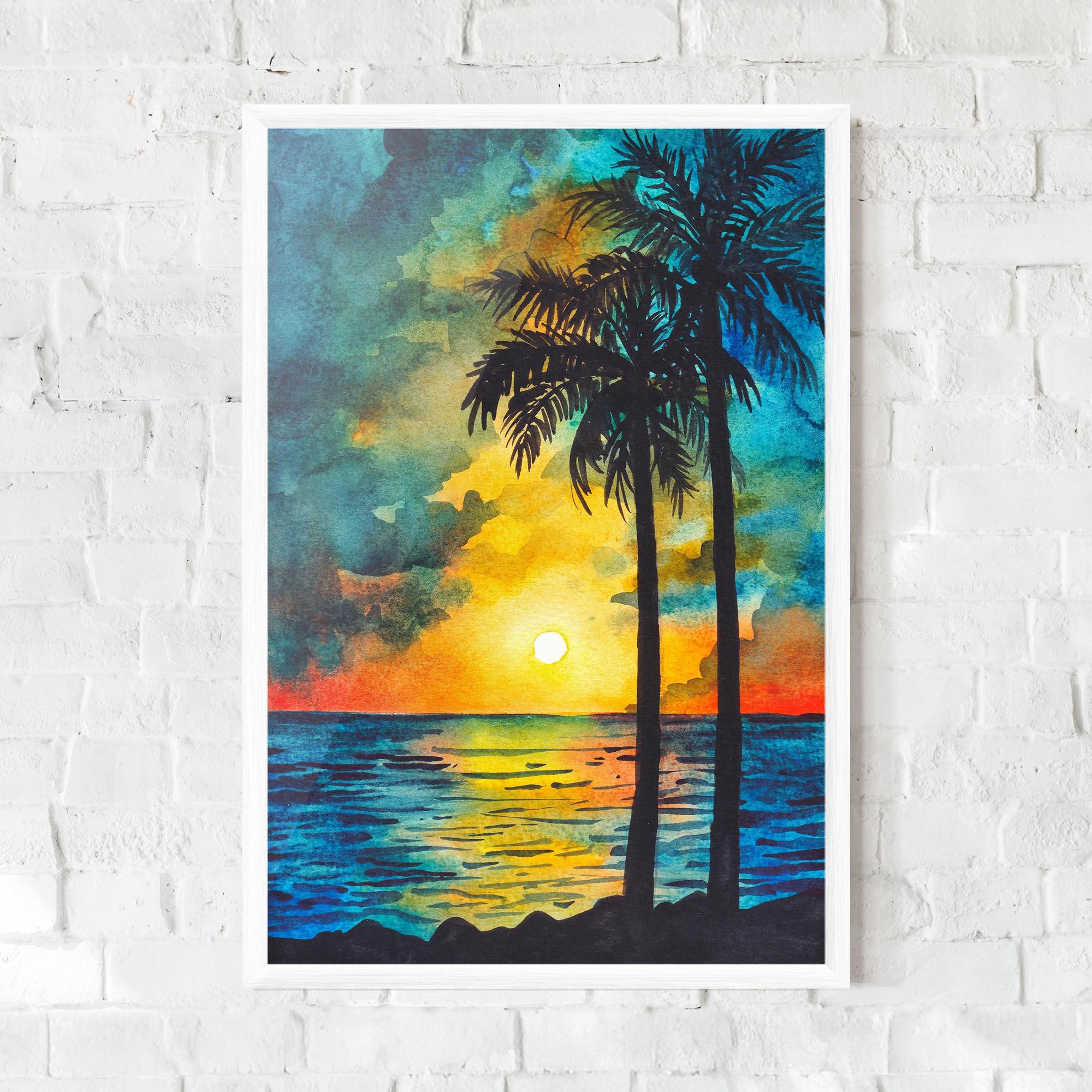 Gerahmte Poster Sunset Watercolor Tree mockup 0