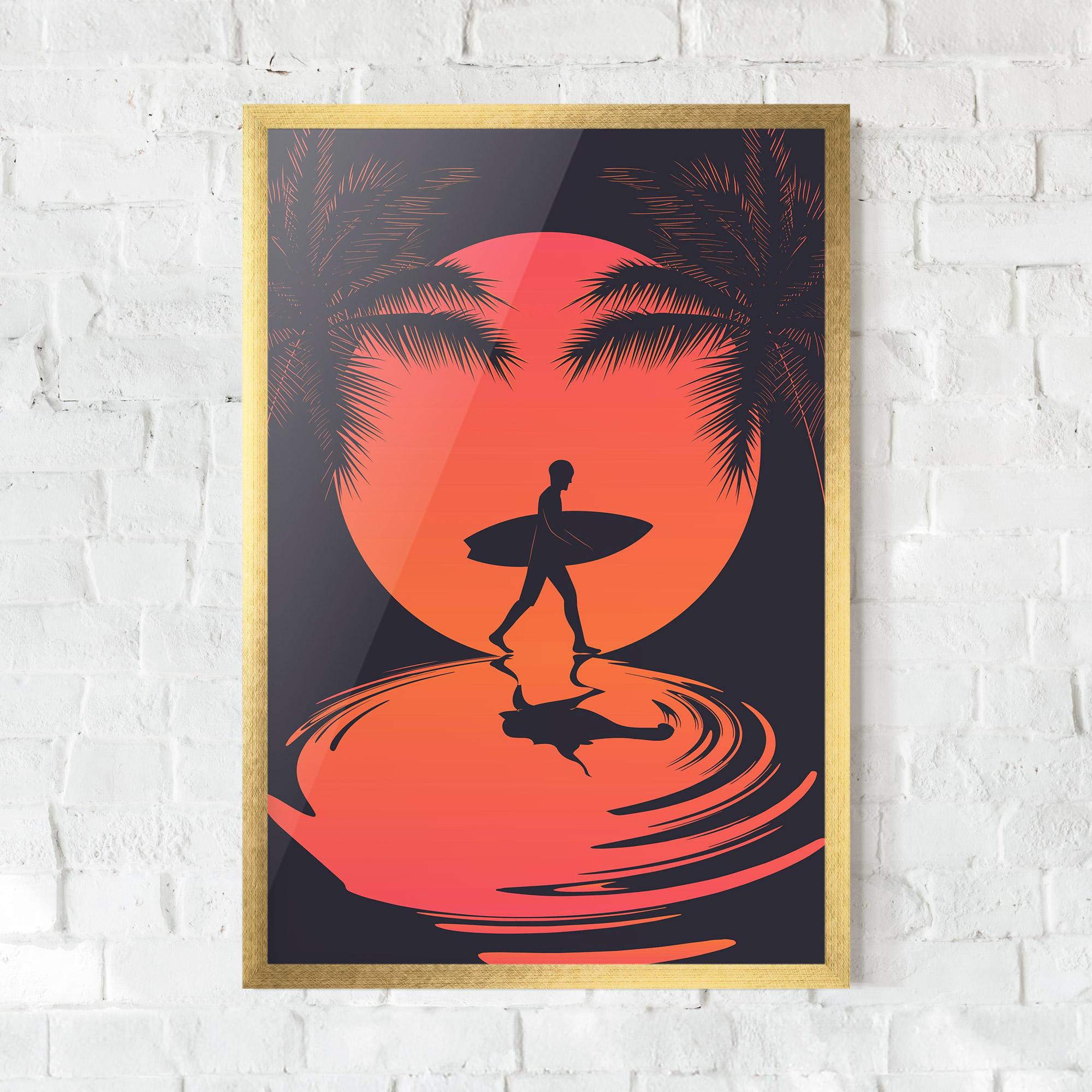 Gerahmte Poster Orange Surfer Art mockup 0