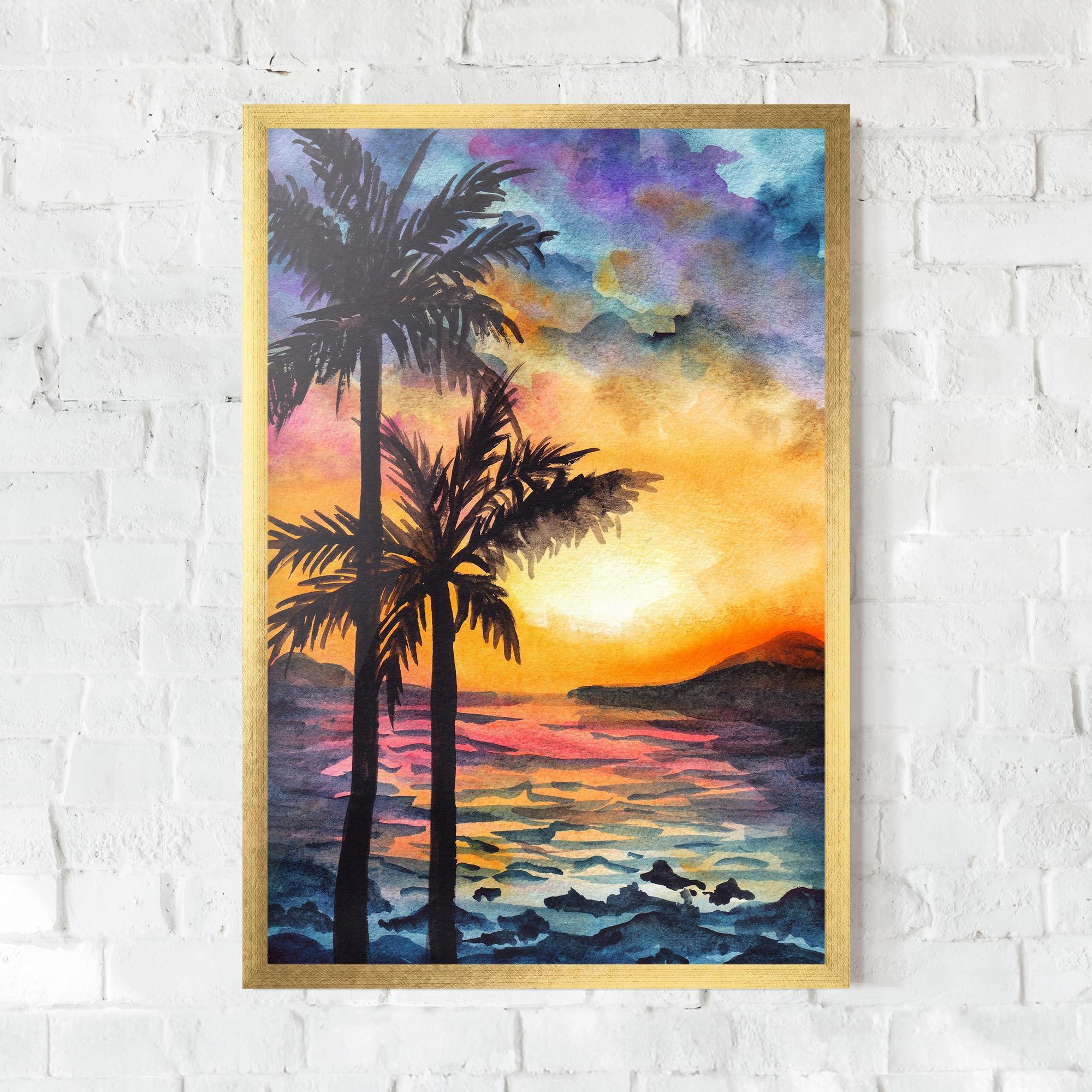 Gerahmte Poster Sunset Tree Beach mockup 0
