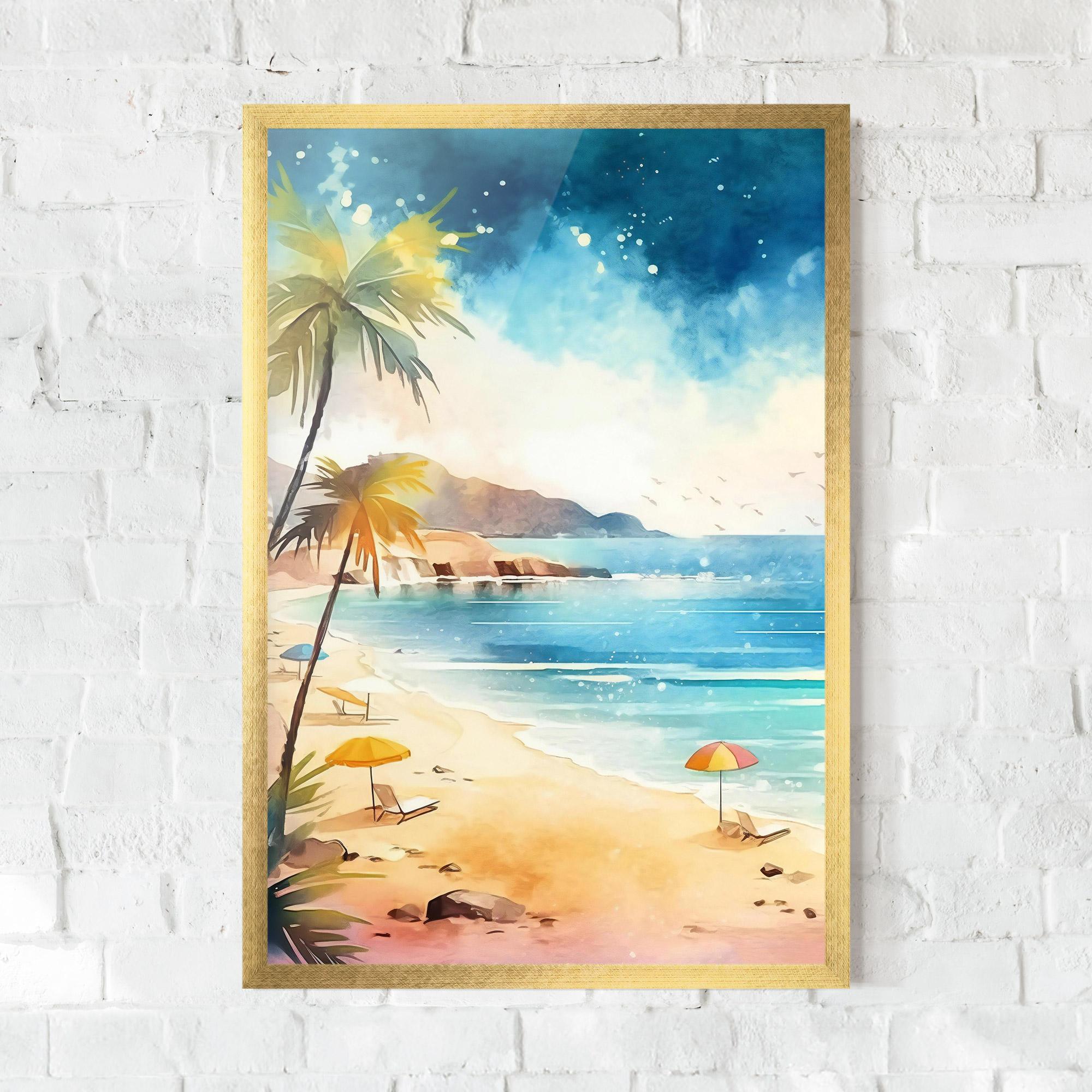 Gerahmte Poster Umbrellas Beach Art mockup 0