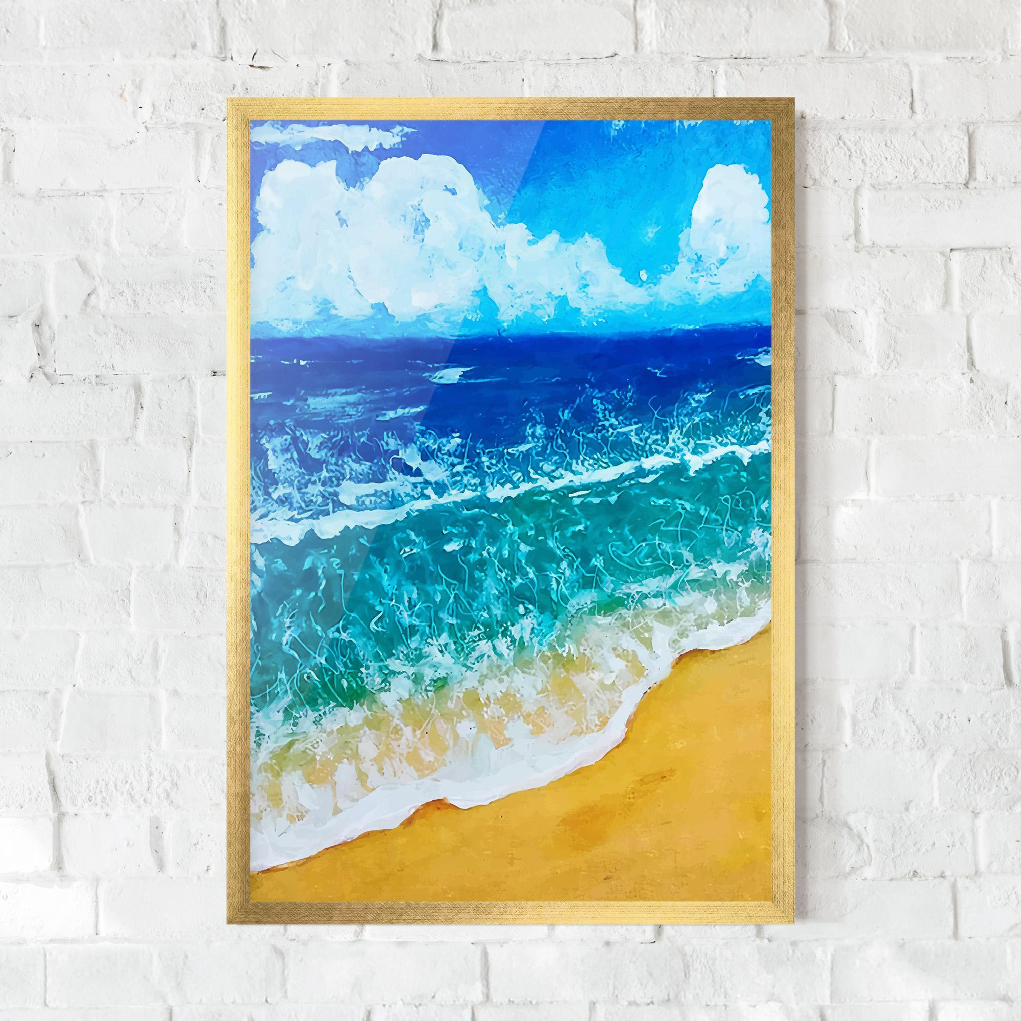Gerahmte Poster Yellow Beach Painting mockup 0