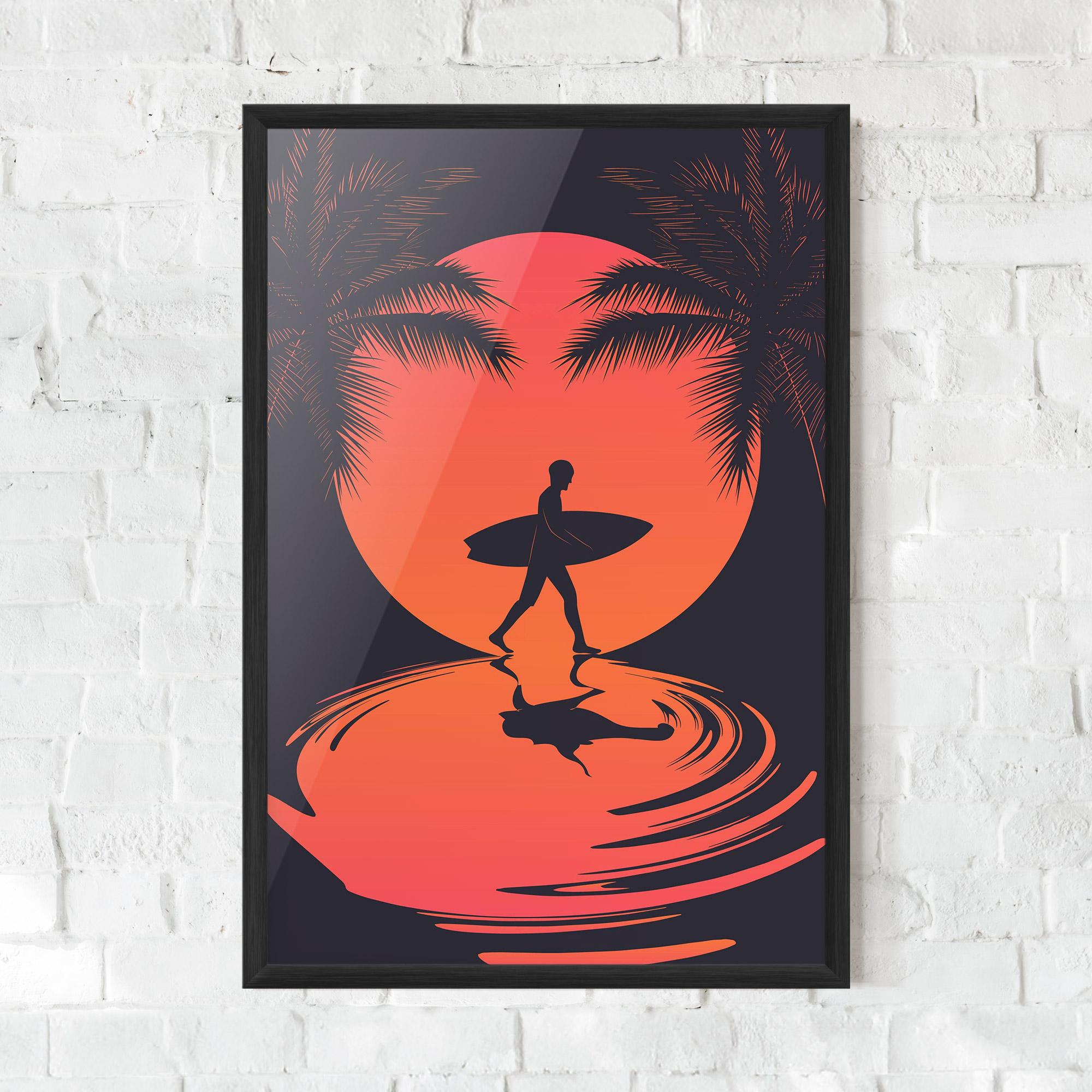 Gerahmte Poster Orange Surfer Art mockup 0