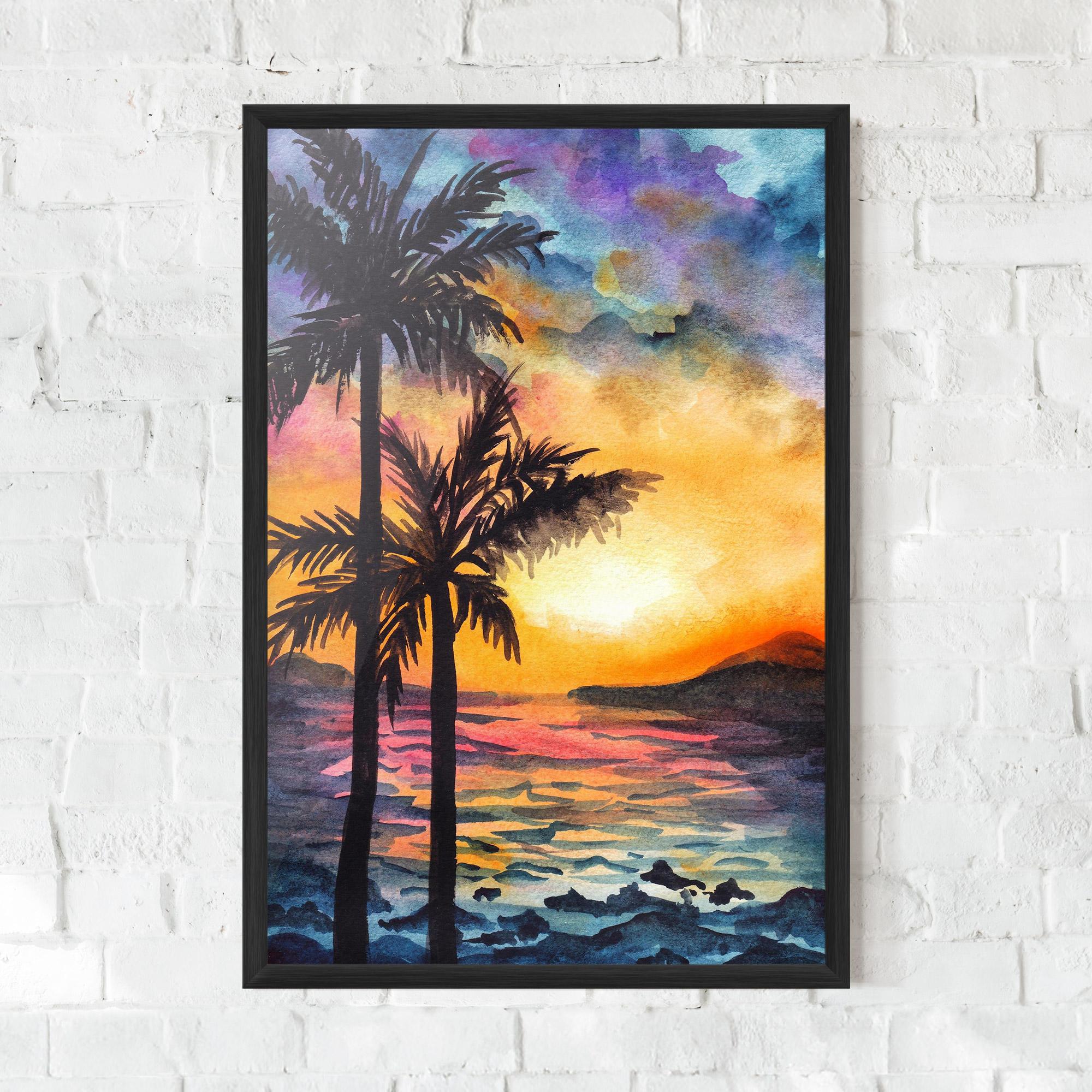 Gerahmte Poster Sunset Tree Beach mockup 0