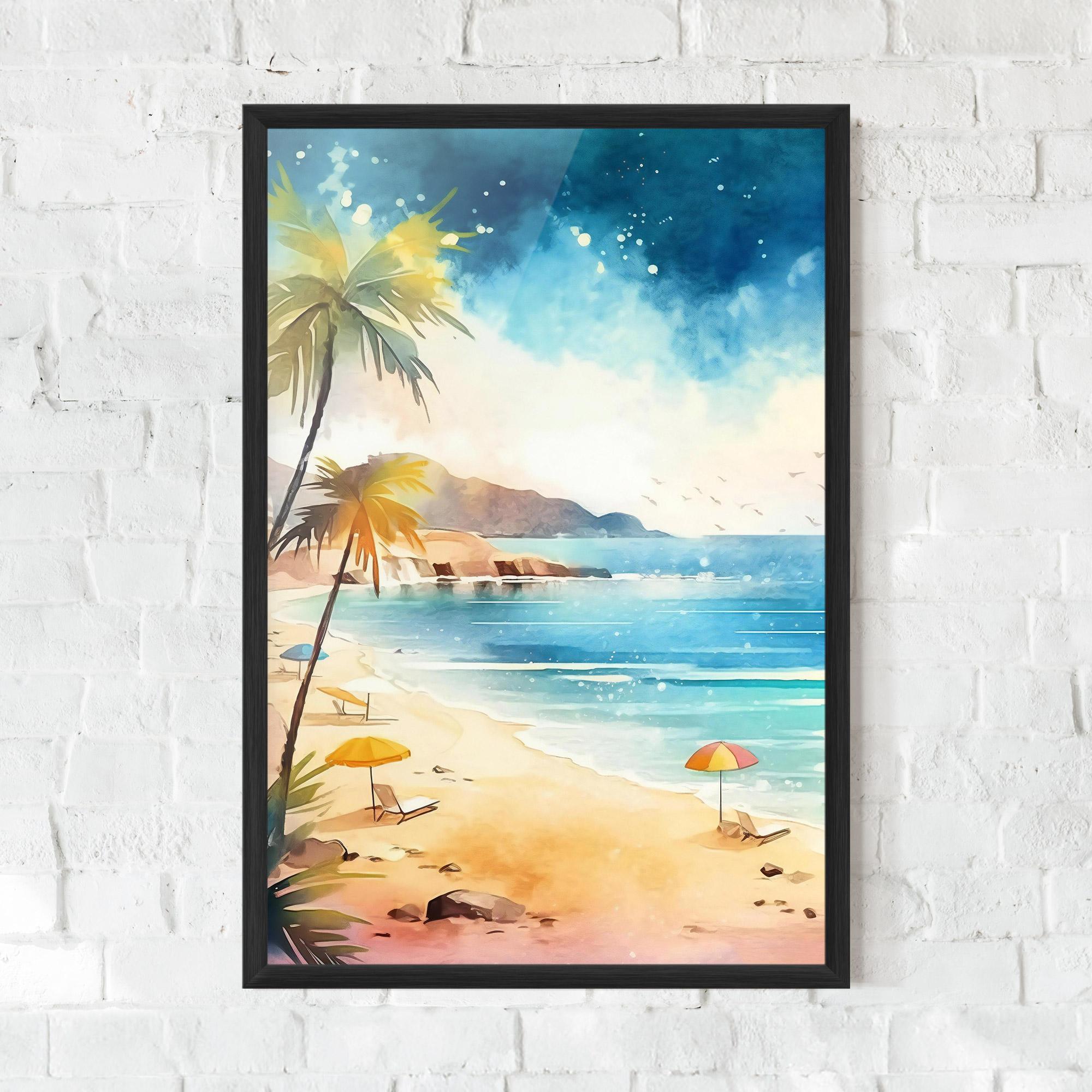 Gerahmte Poster Umbrellas Beach Art mockup 0