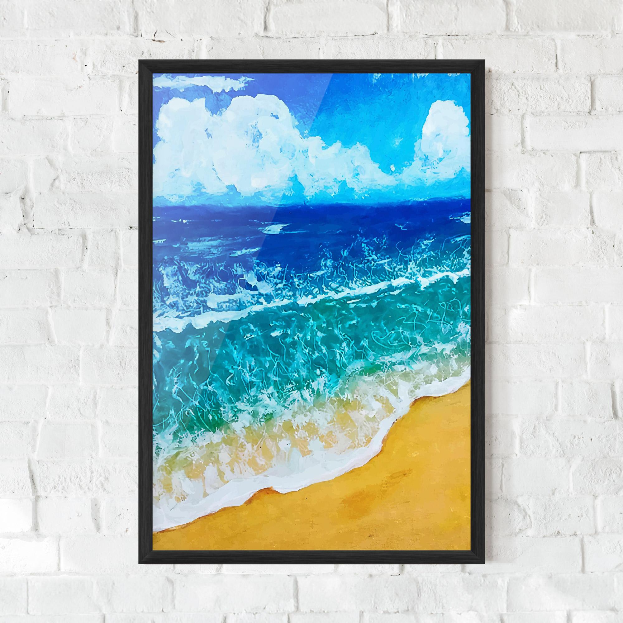 Gerahmte Poster Yellow Beach Painting mockup 0
