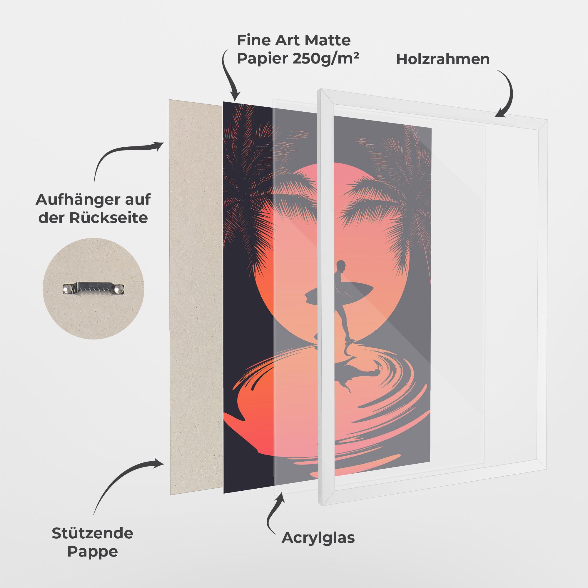 Gerahmte Poster Orange Surfer Art mockup 1