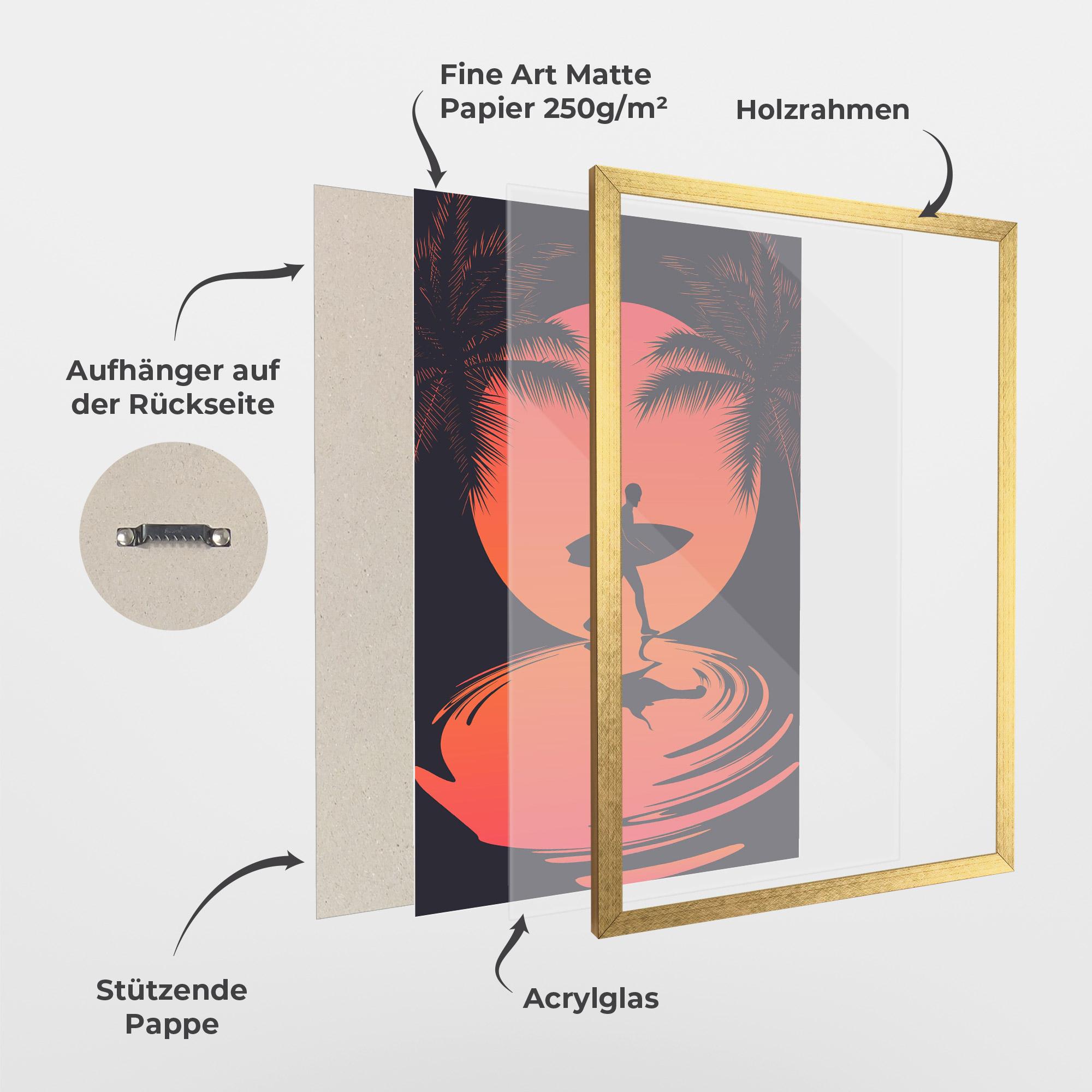 Gerahmte Poster Orange Surfer Art mockup 1