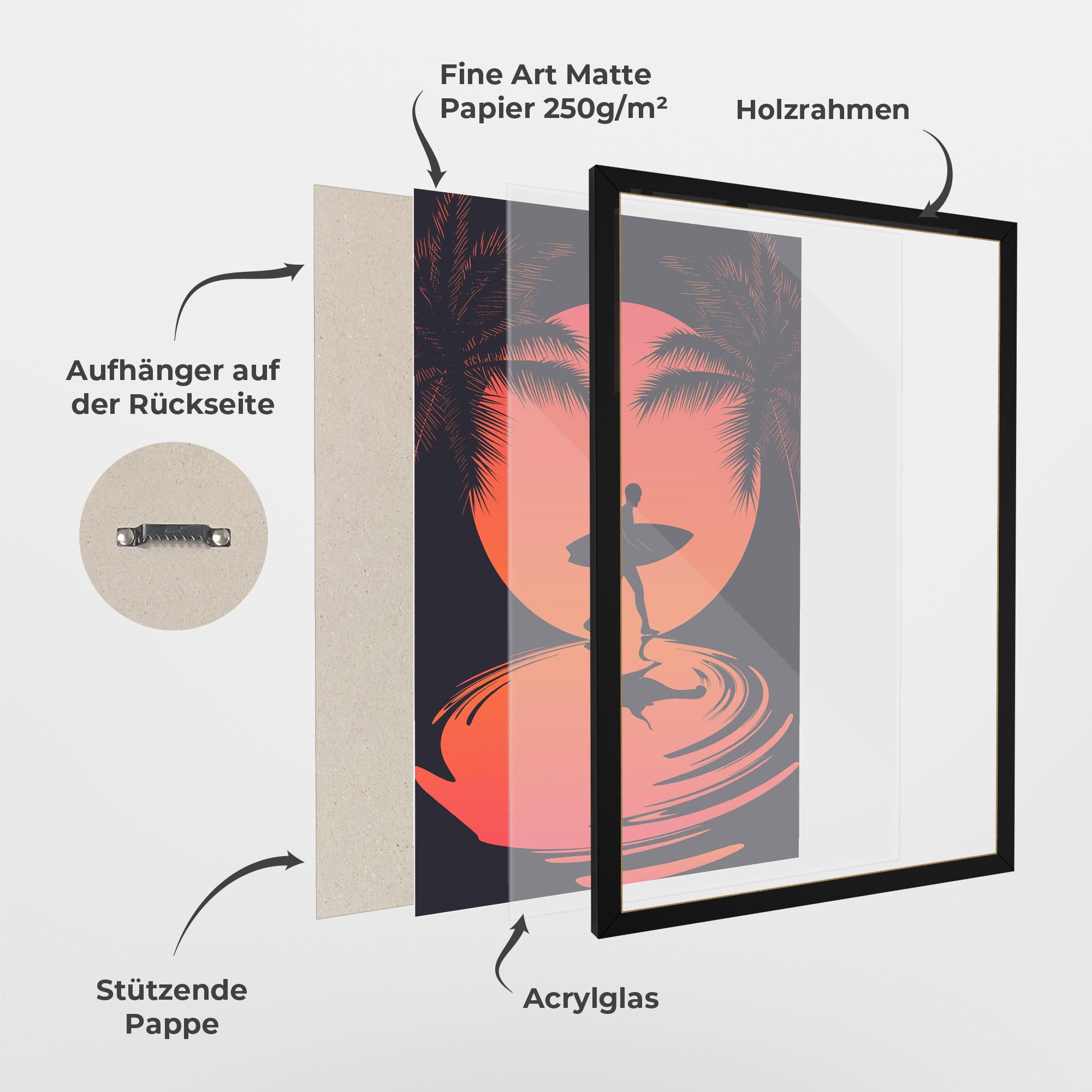 Gerahmte Poster Orange Surfer Art mockup 1