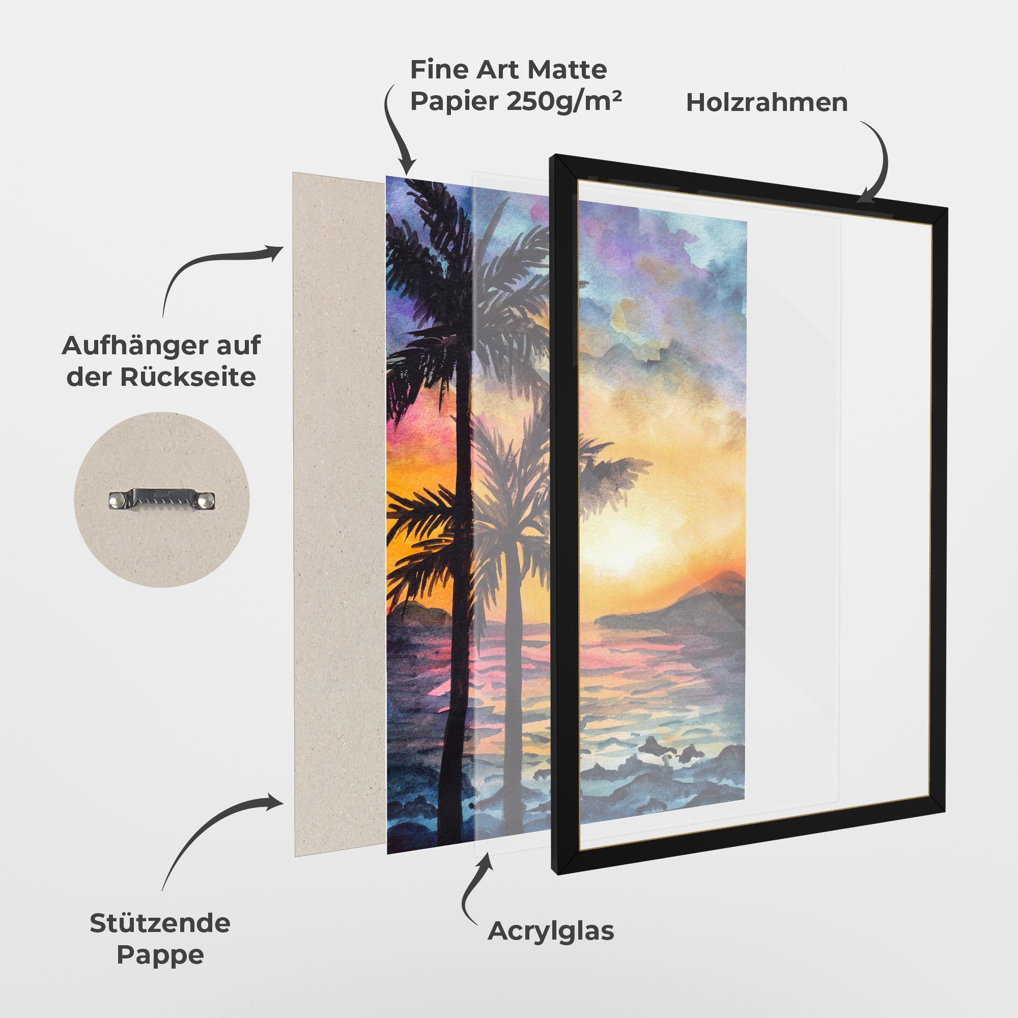 Gerahmte Poster Sunset Tree Beach mockup 1
