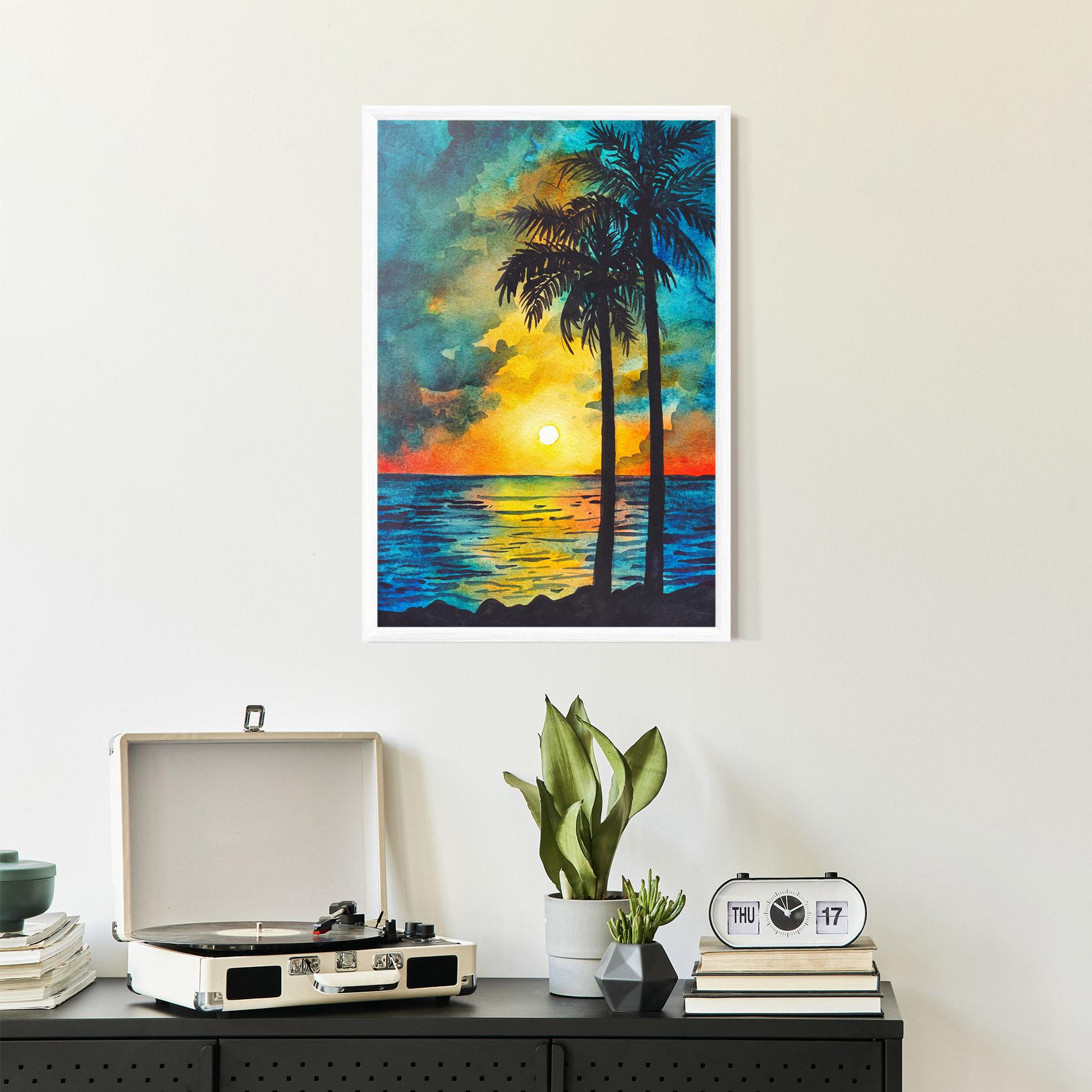 Gerahmte Poster Sunset Watercolor Tree mockup 2