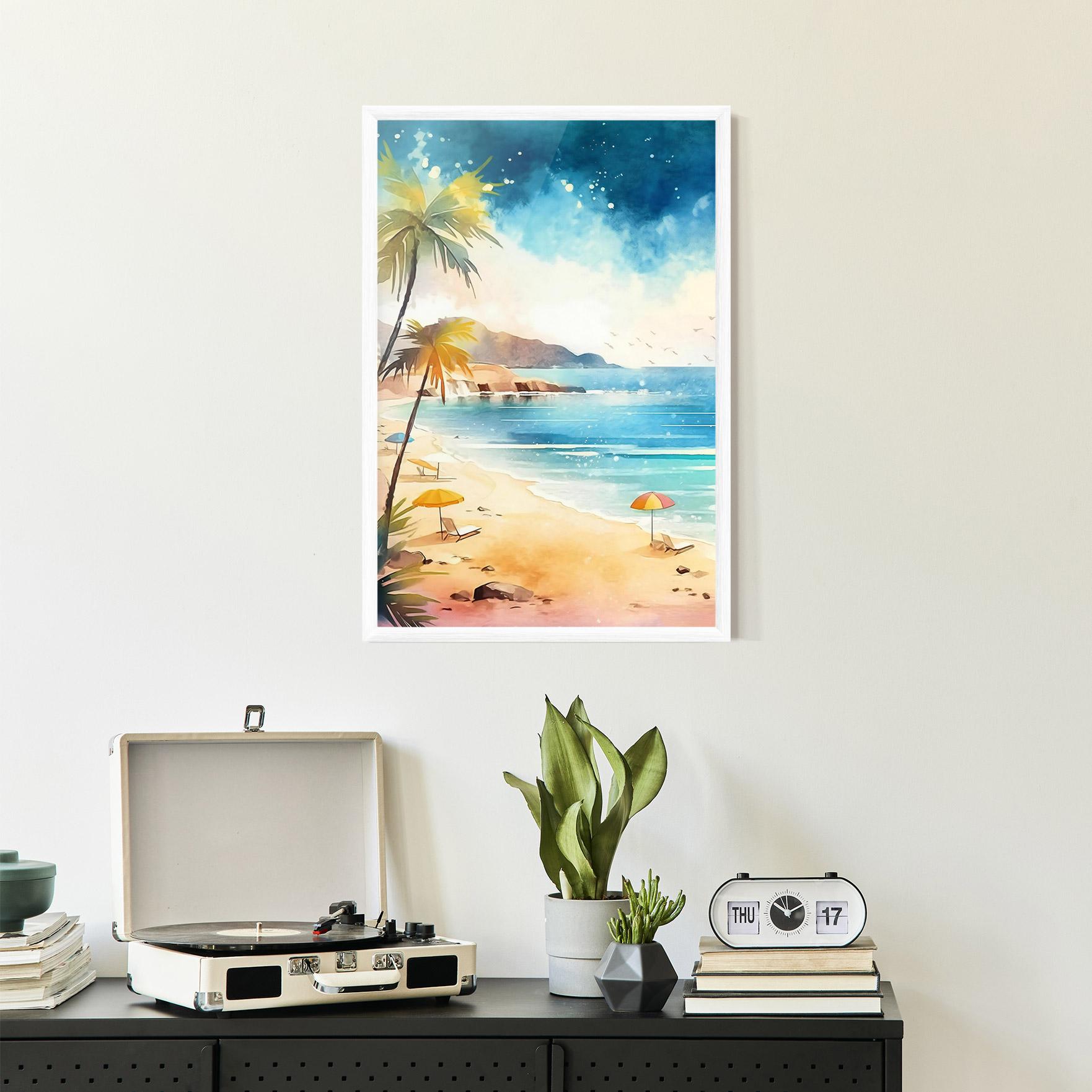 Gerahmte Poster Umbrellas Beach Art mockup 2