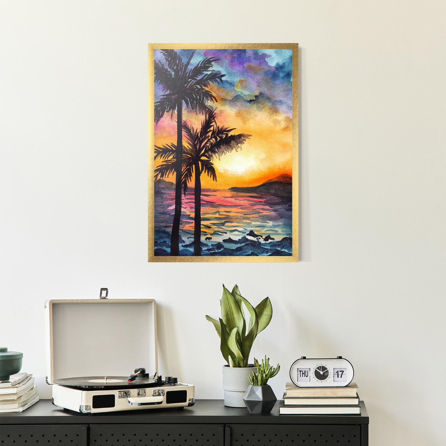 Gerahmte Poster Sunset Tree Beach mockup 2
