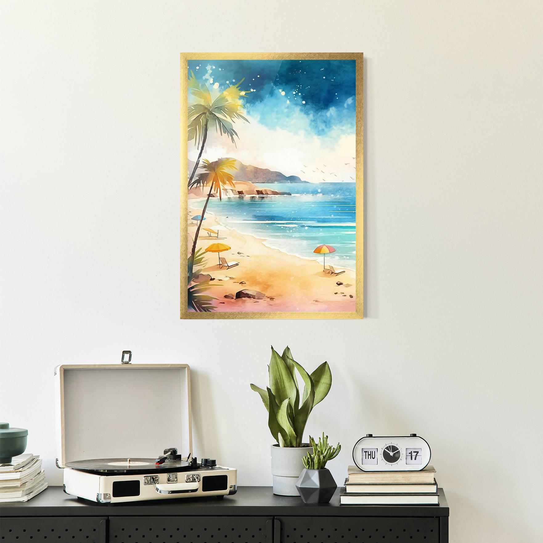 Gerahmte Poster Umbrellas Beach Art mockup 2