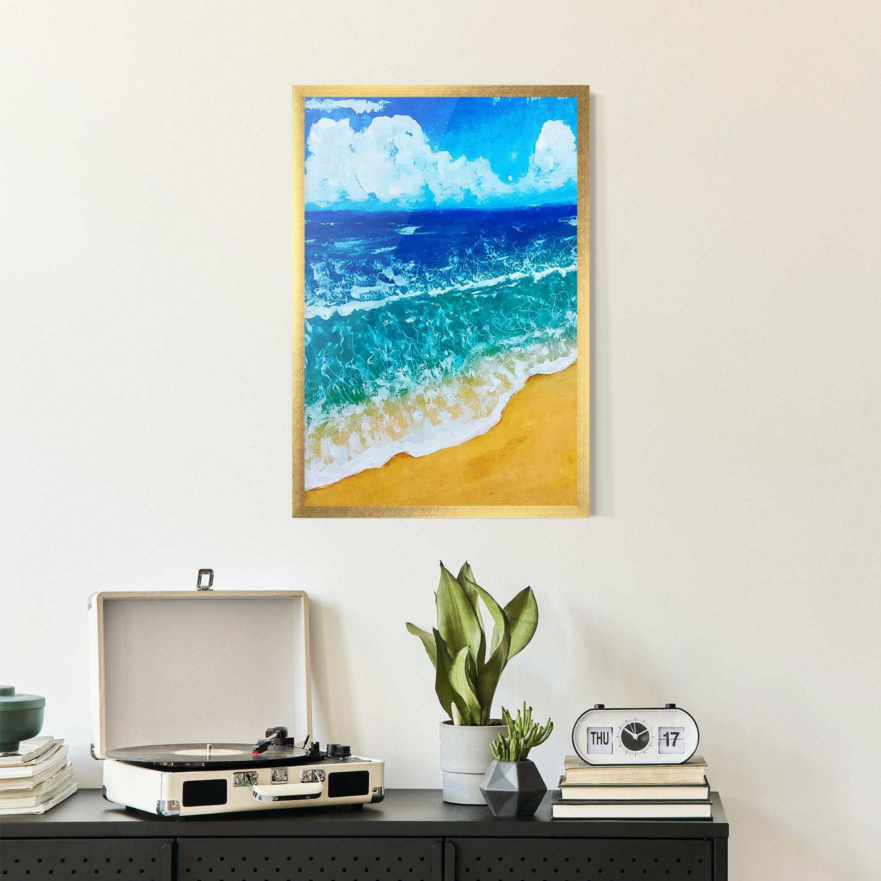 Gerahmte Poster Yellow Beach Painting mockup 2