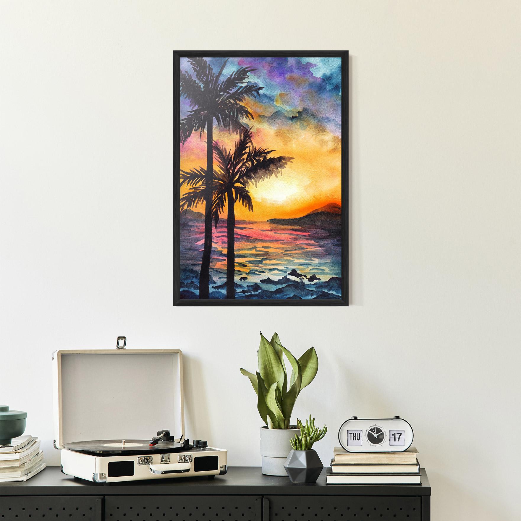 Gerahmte Poster Sunset Tree Beach mockup 2