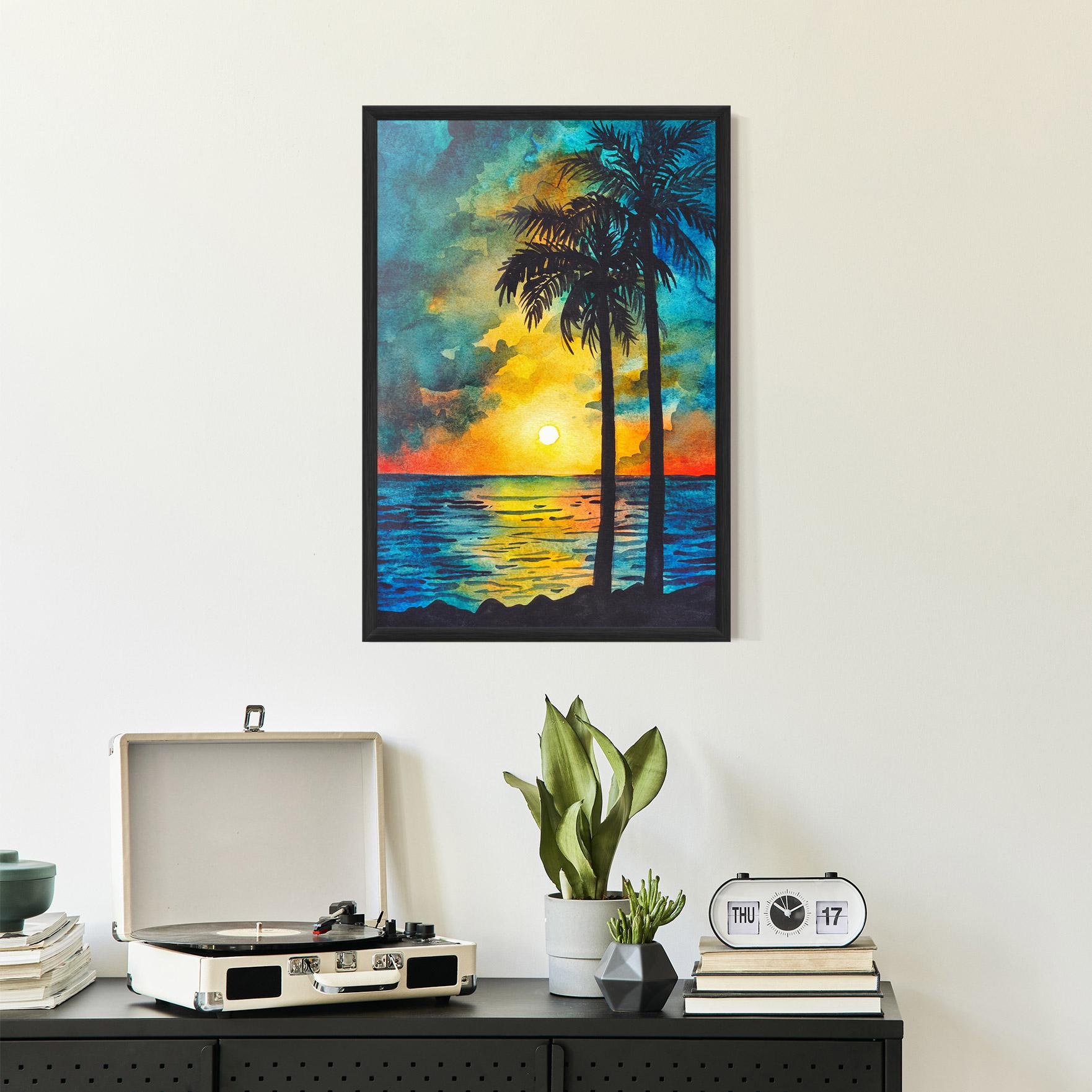 Gerahmte Poster Sunset Watercolor Tree mockup 2