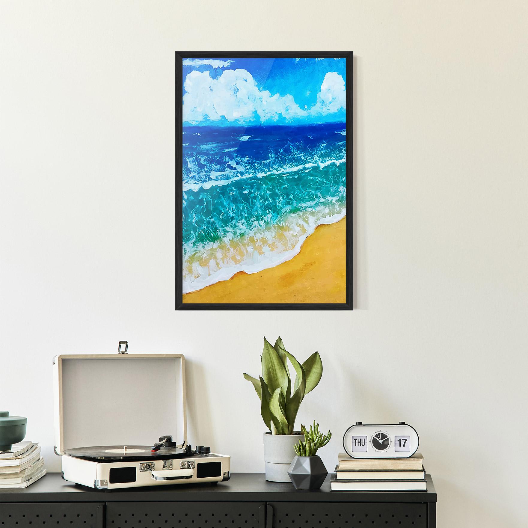 Gerahmte Poster Yellow Beach Painting mockup 2