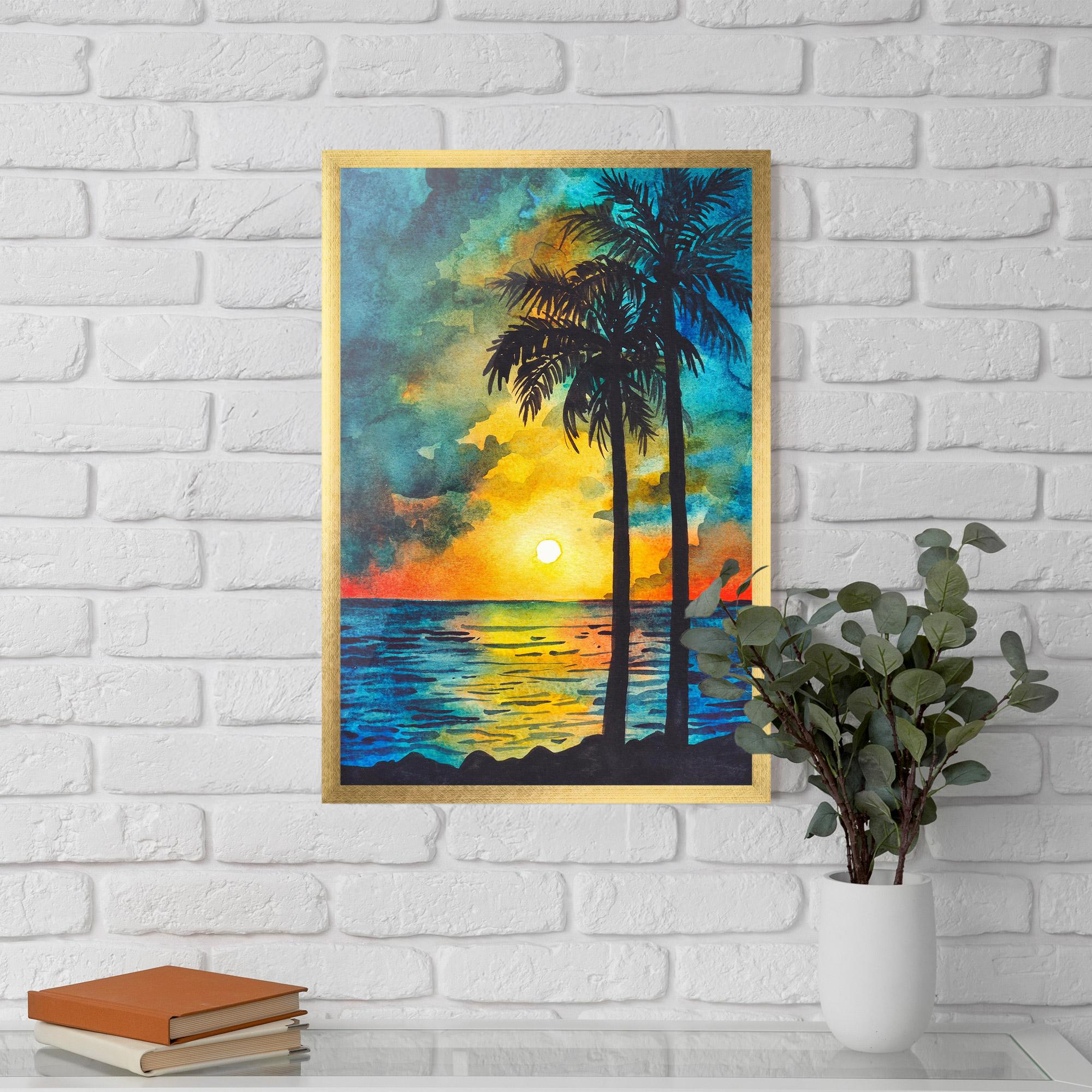 Gerahmte Poster Sunset Watercolor Tree mockup 5
