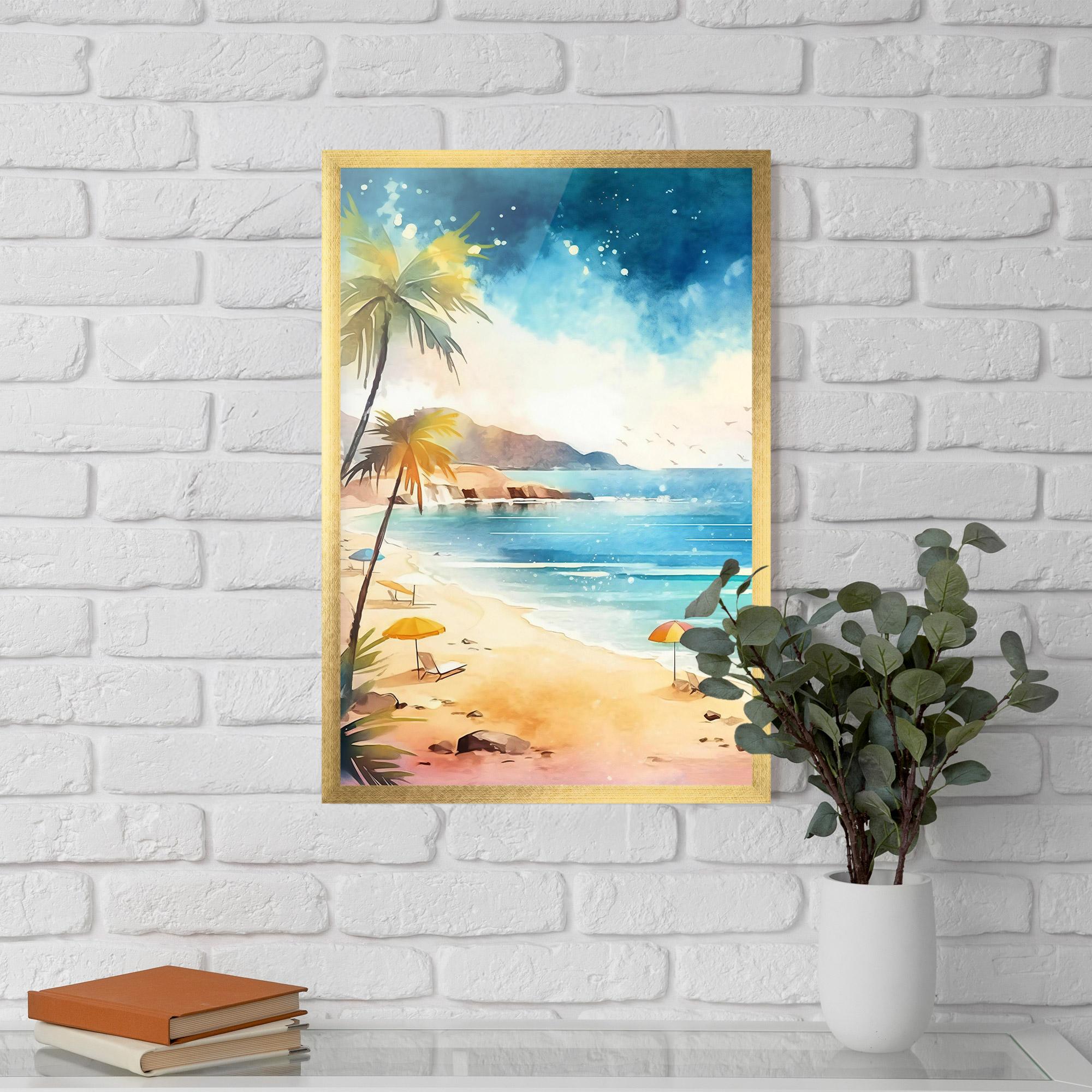 Gerahmte Poster Umbrellas Beach Art mockup 5