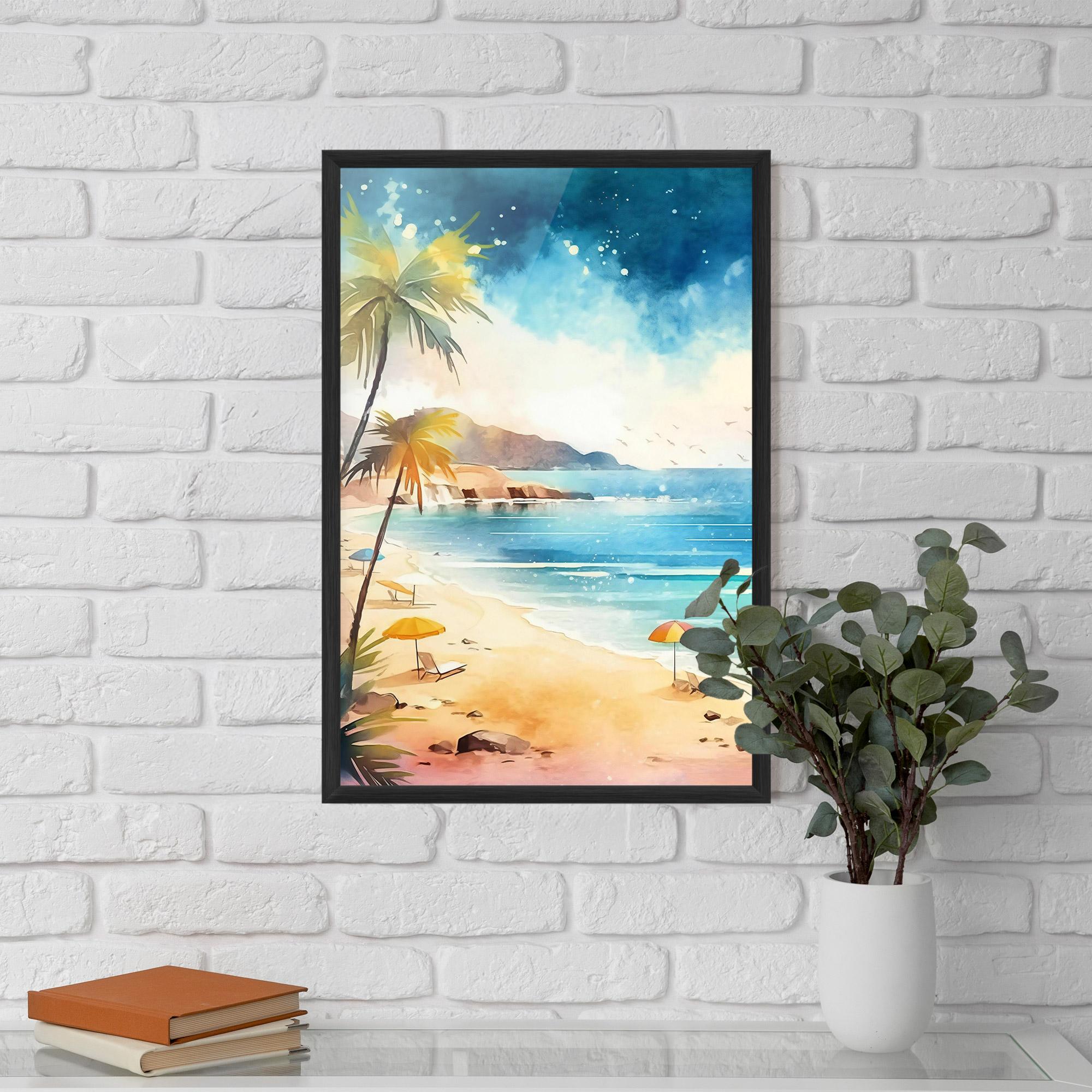 Gerahmte Poster Umbrellas Beach Art mockup 5