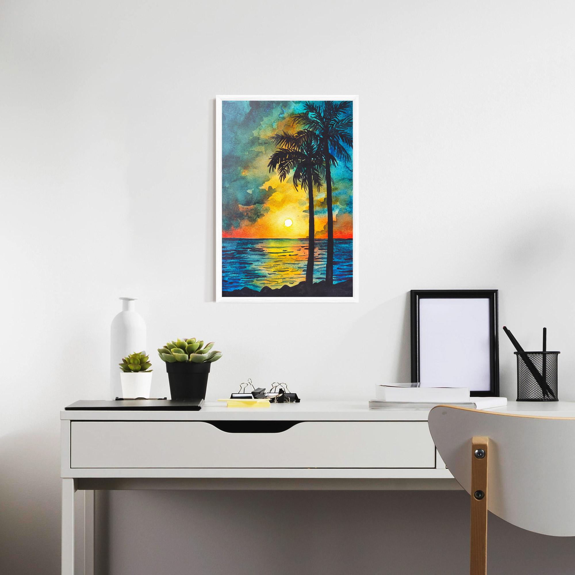 Gerahmte Poster Sunset Watercolor Tree mockup 7