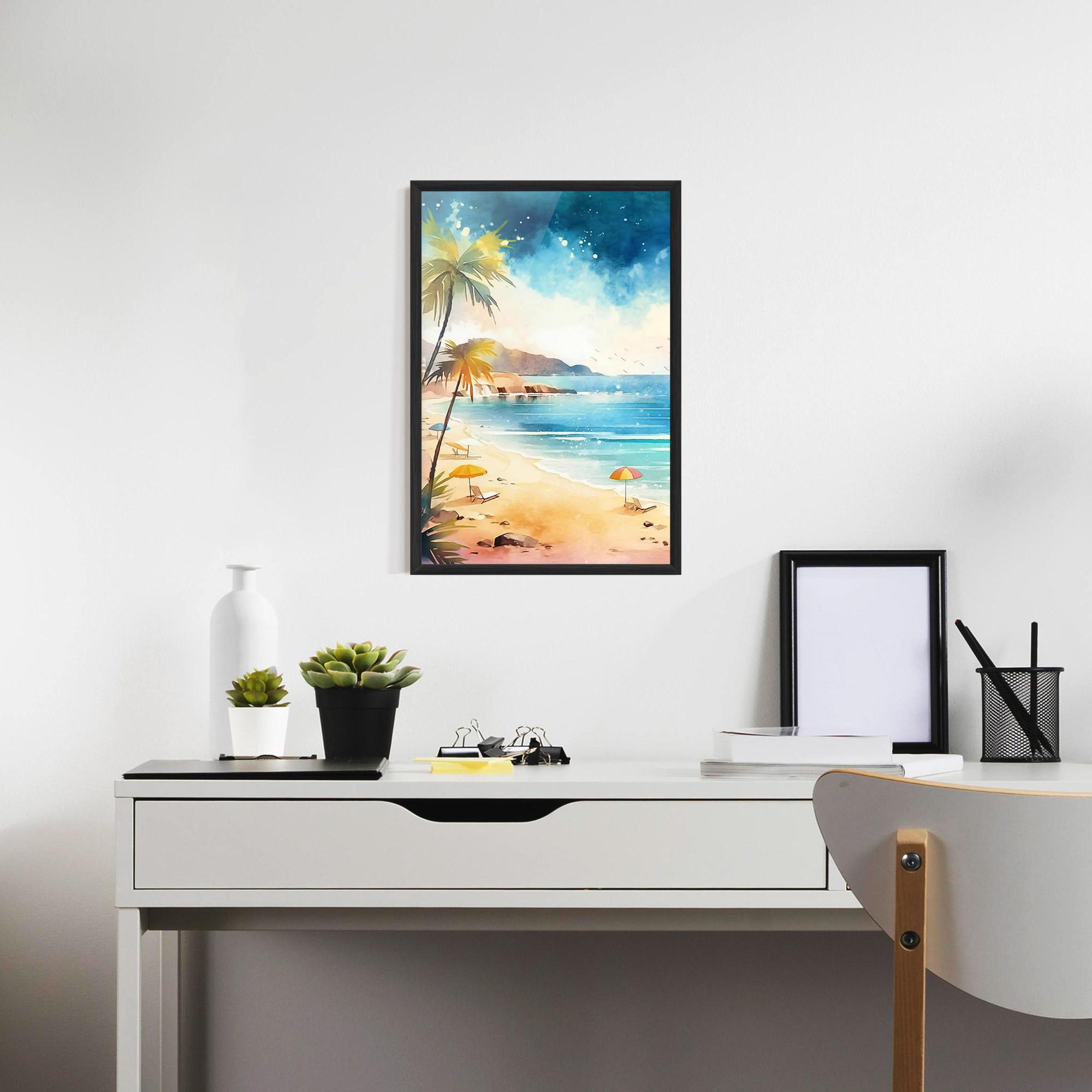 Gerahmte Poster Umbrellas Beach Art mockup 7