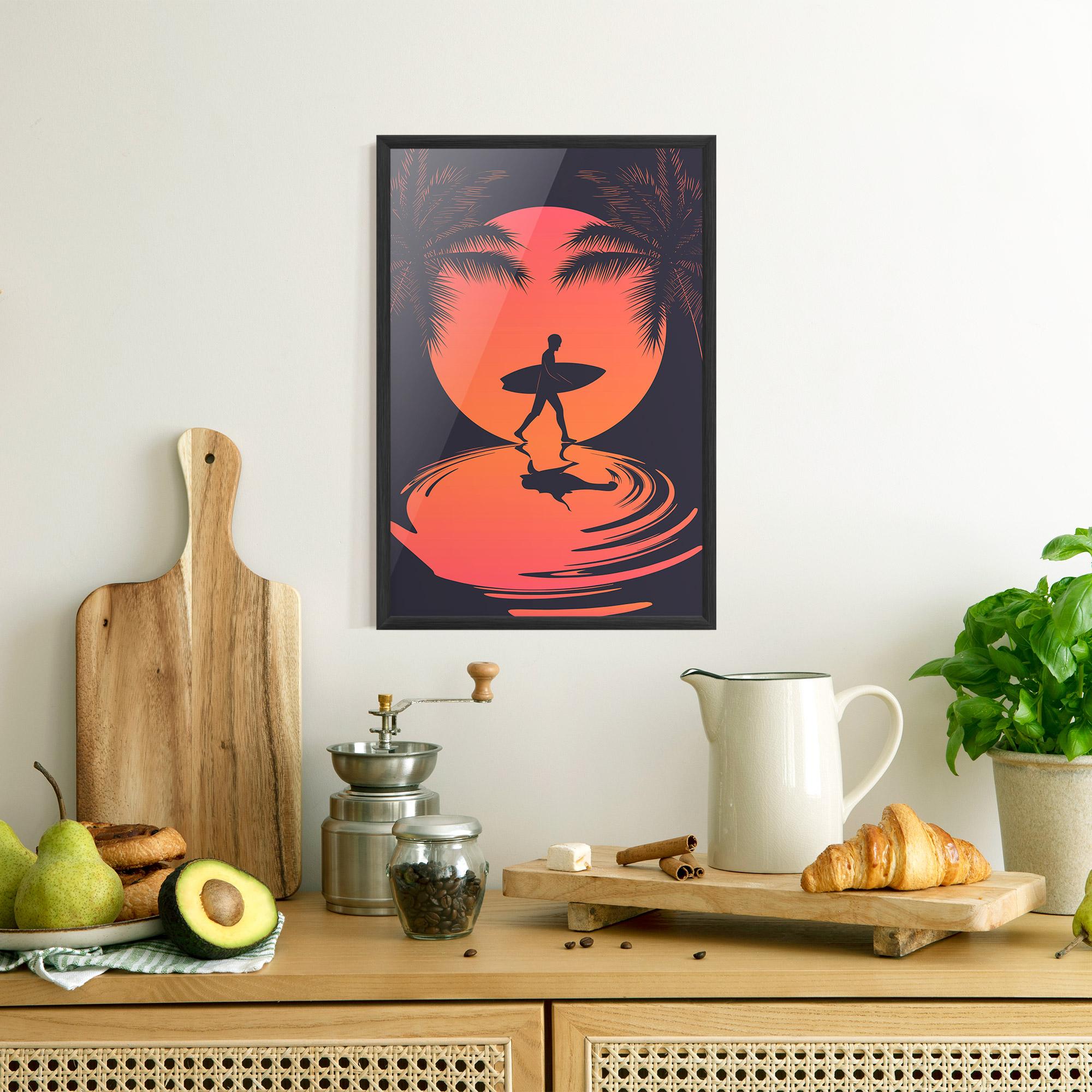 Gerahmte Poster Orange Surfer Art mockup 8