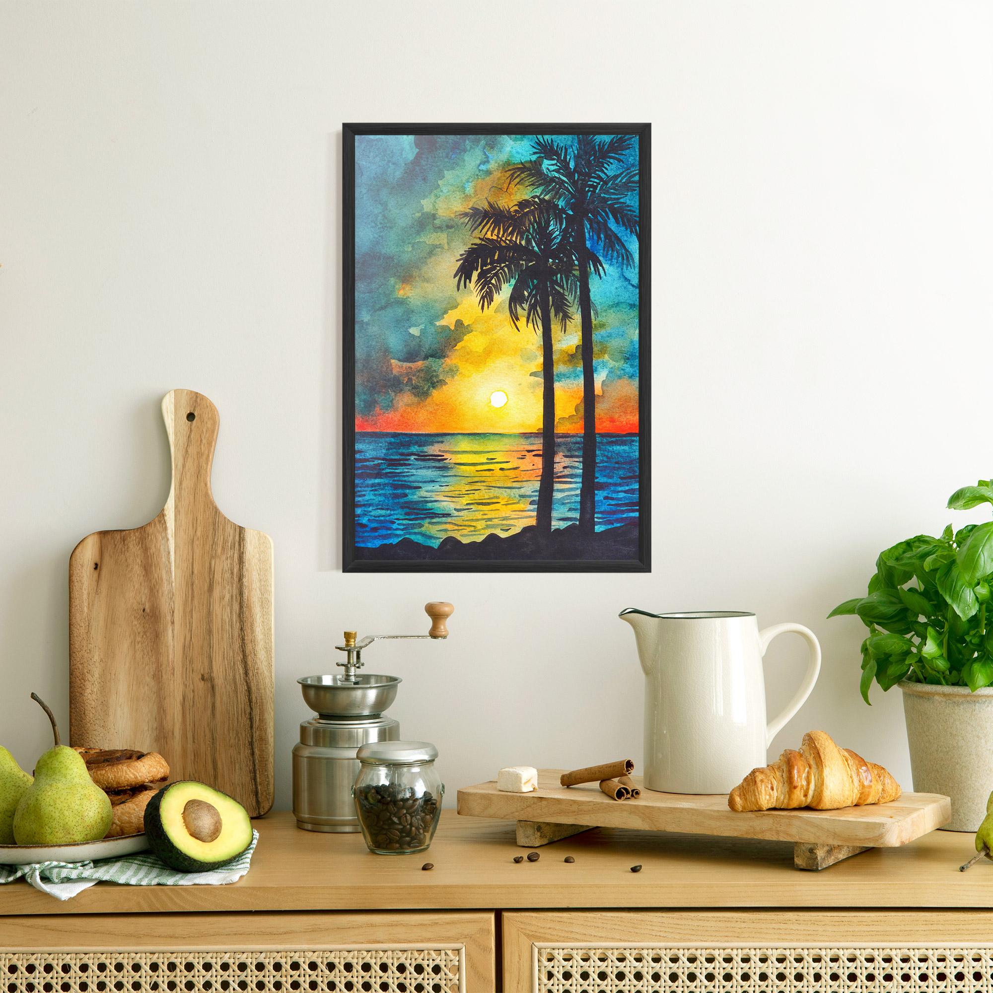 Gerahmte Poster Sunset Watercolor Tree mockup 8