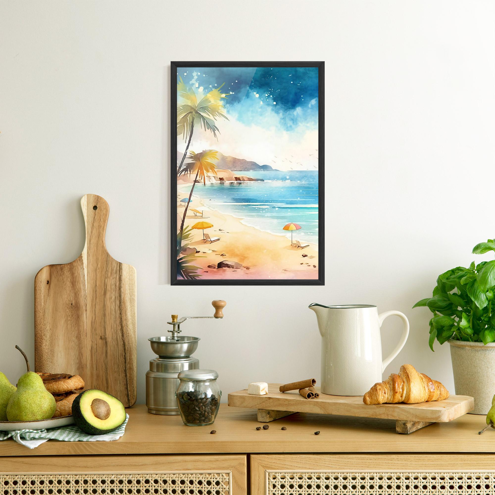 Gerahmte Poster Umbrellas Beach Art mockup 8