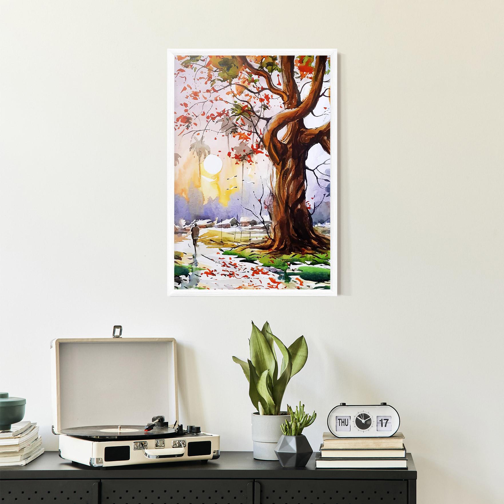 Gerahmte Poster Watercolor Spring Tree mockup 2