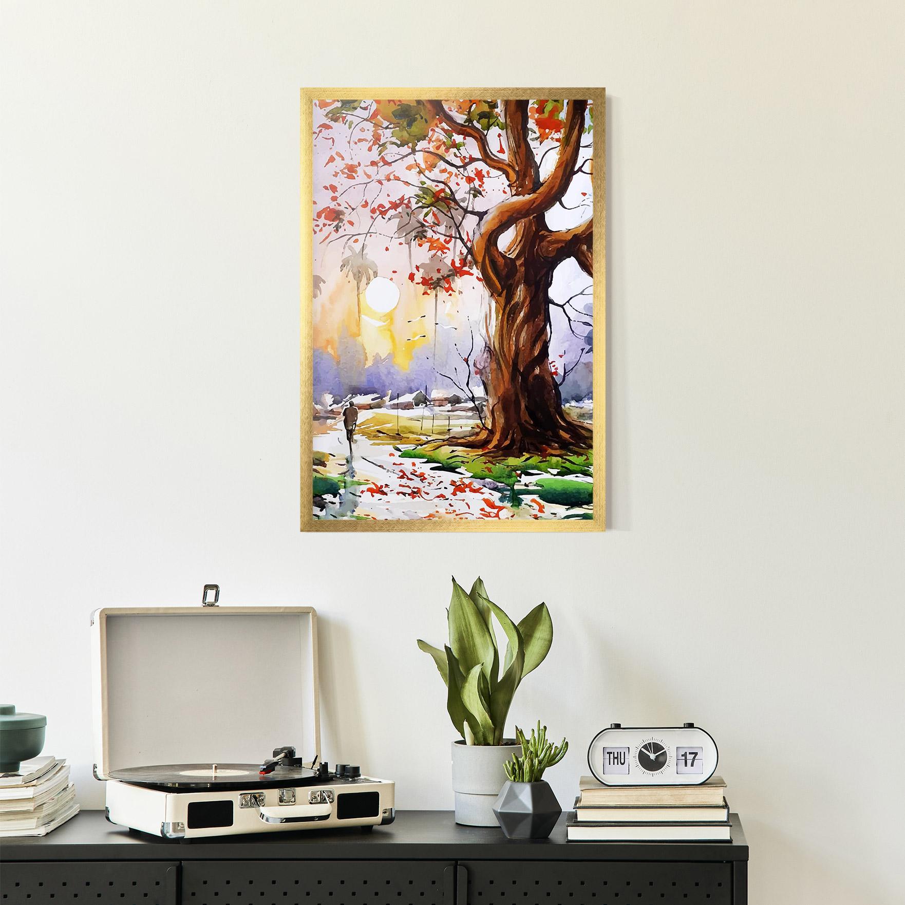Gerahmte Poster Watercolor Spring Tree mockup 2