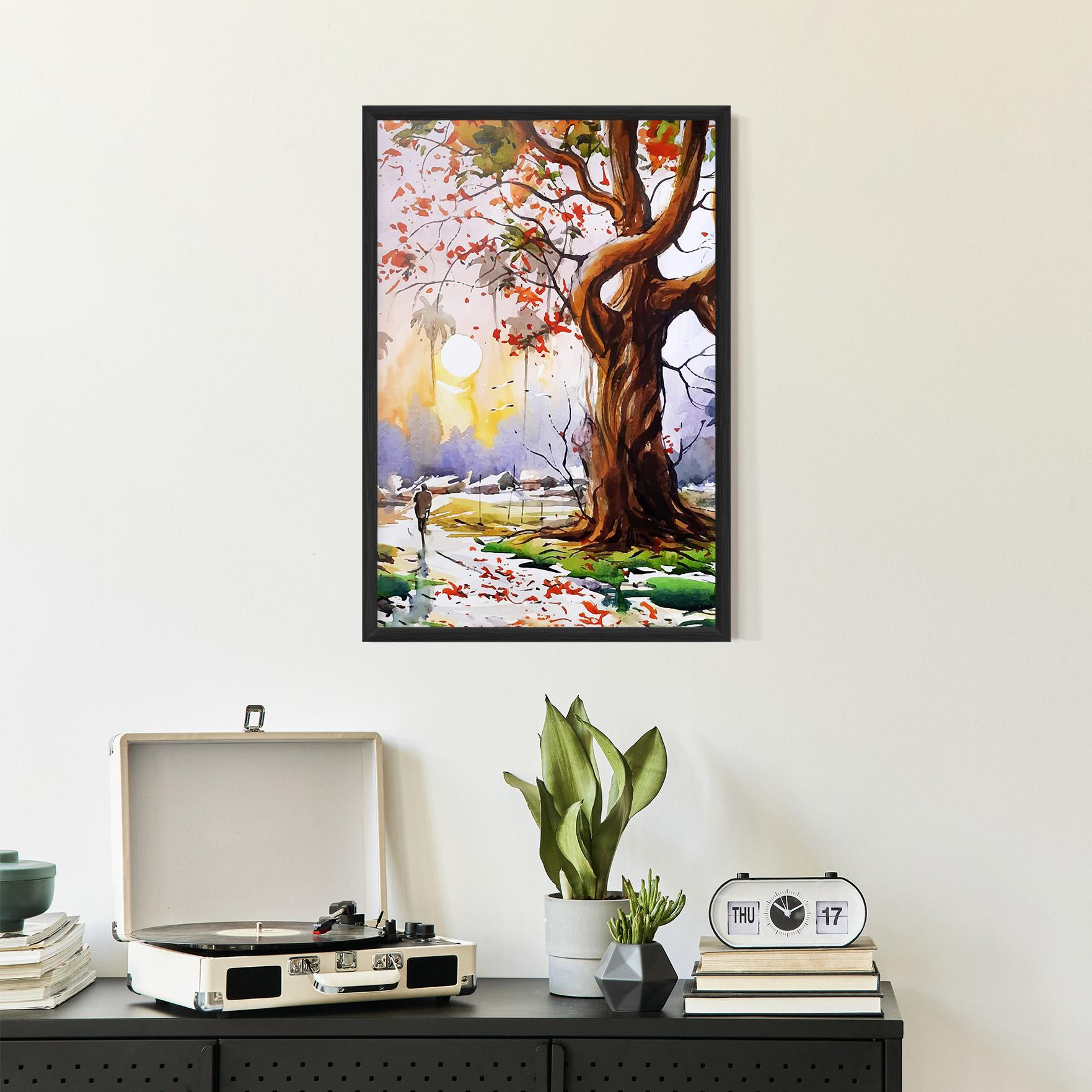 Gerahmte Poster Watercolor Spring Tree mockup 2