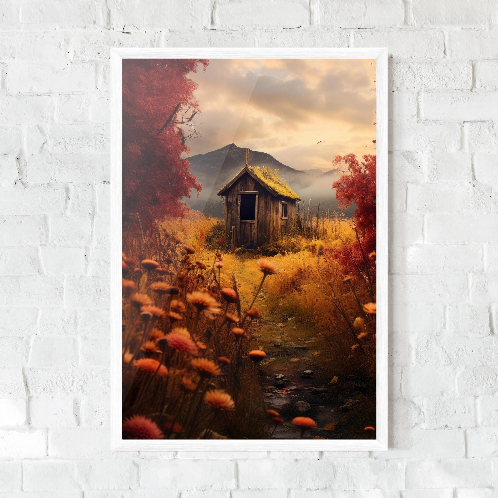 Gerahmte Poster Small Cabin Field mockup 0