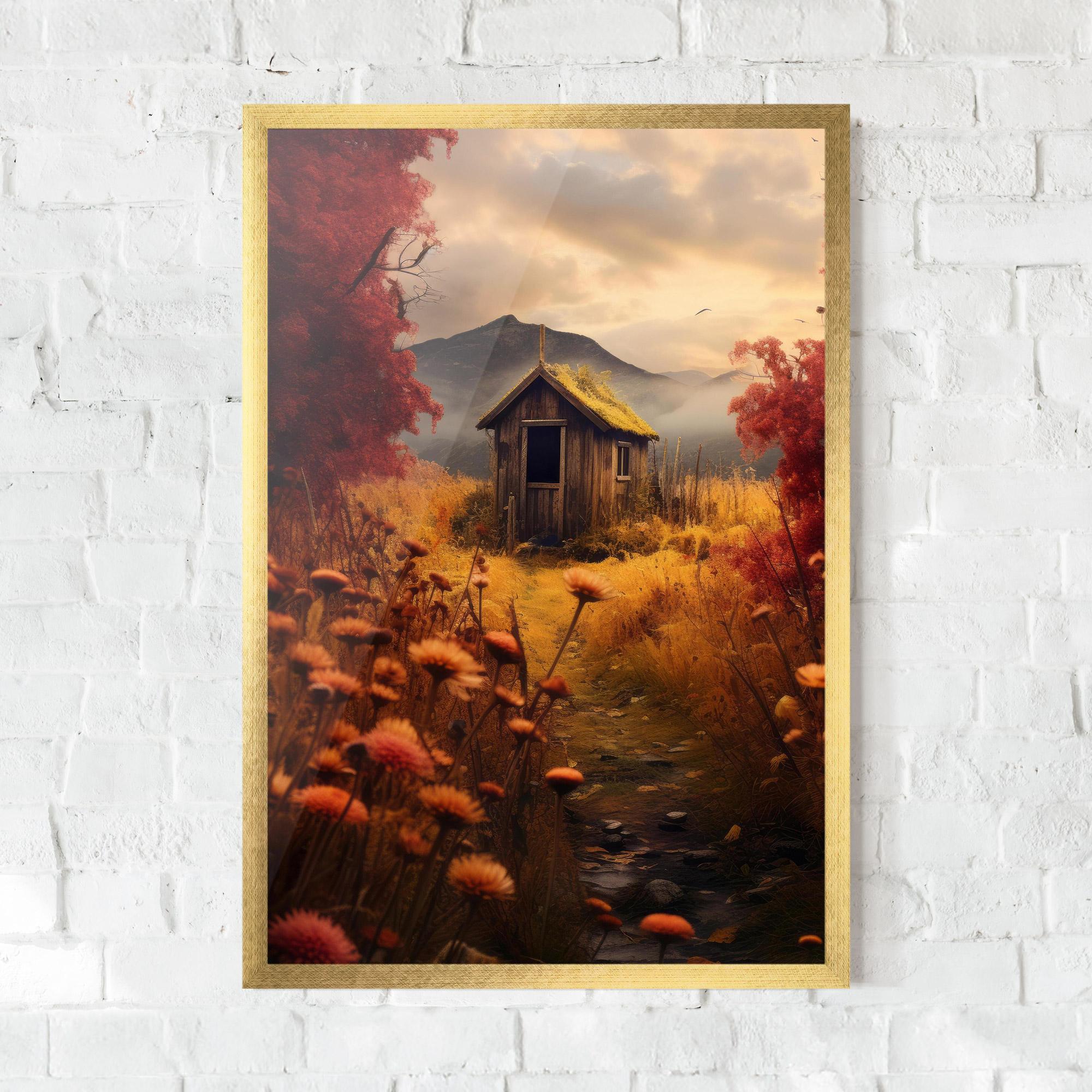 Gerahmte Poster Small Cabin Field mockup 0