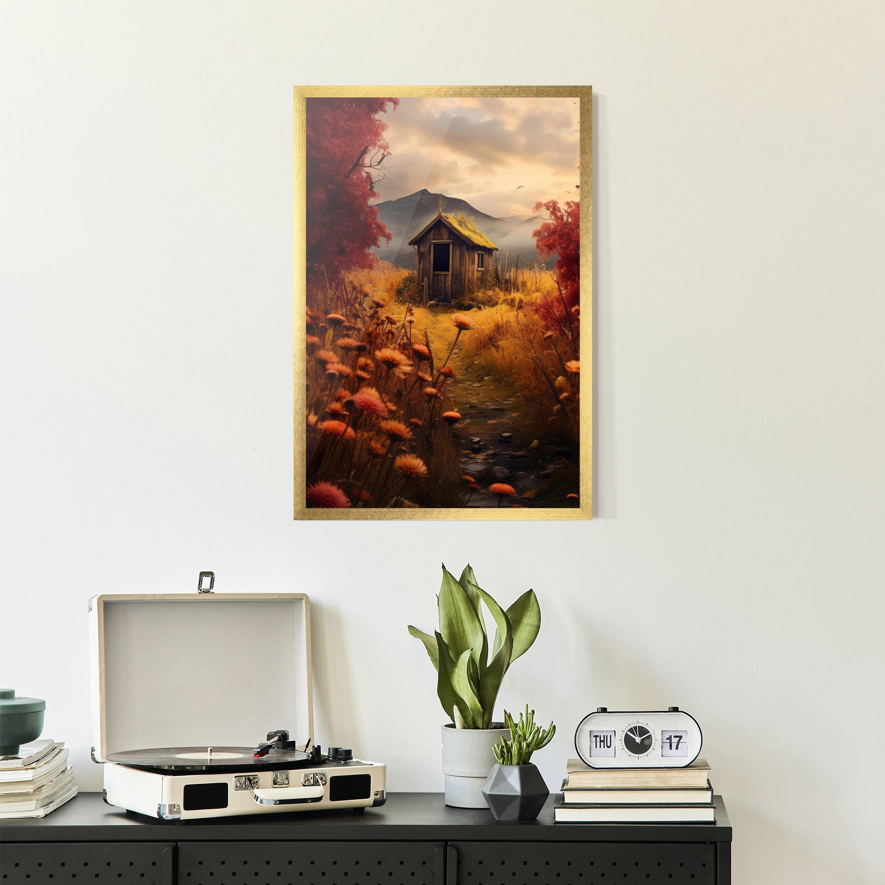 Gerahmte Poster Small Cabin Field mockup 2