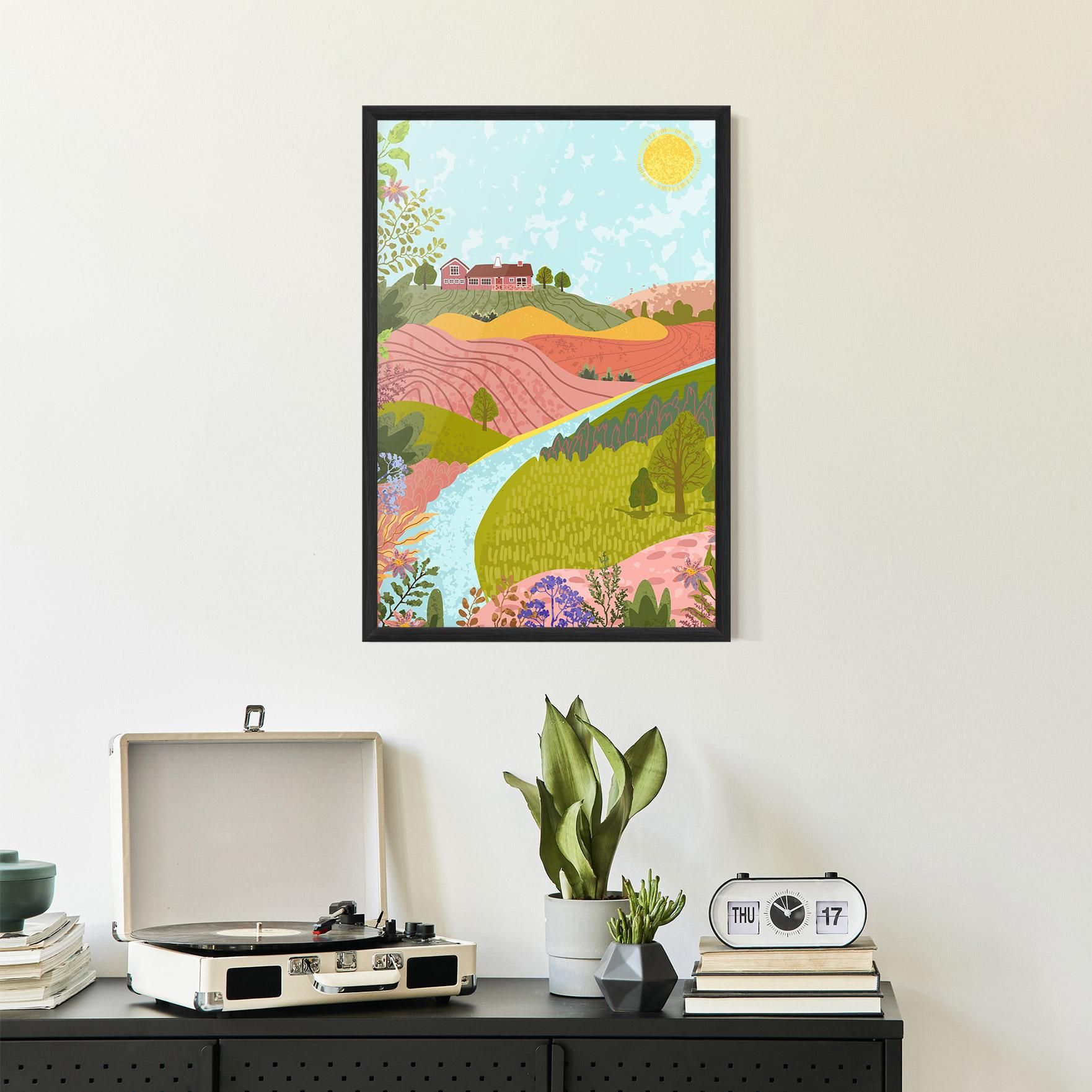 Gerahmte Poster Pink House View mockup 2