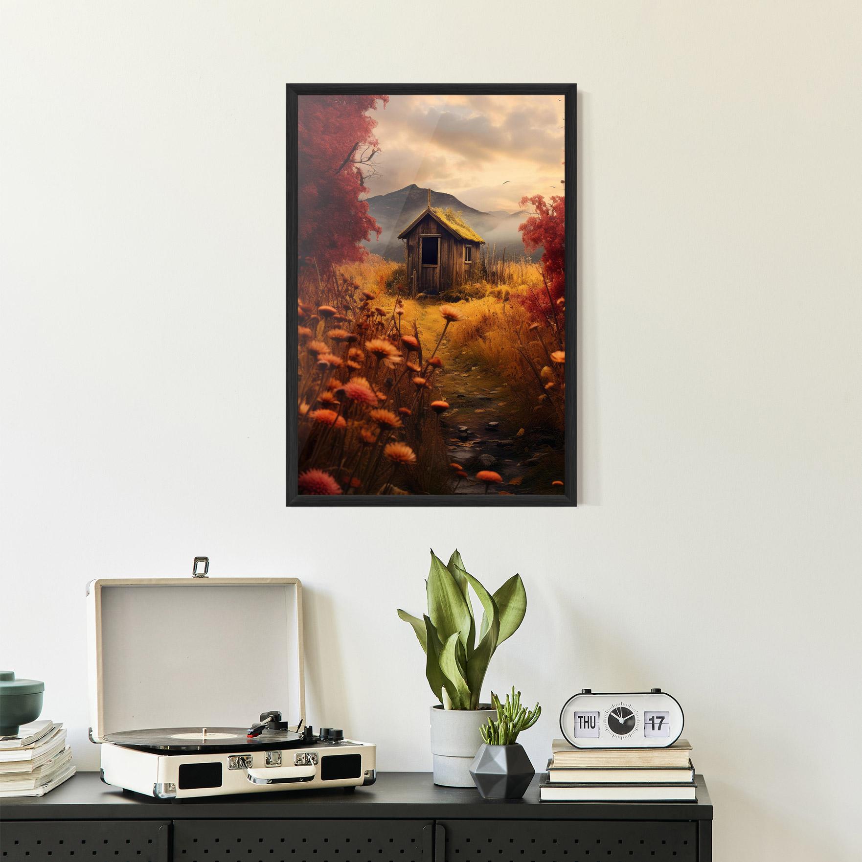 Gerahmte Poster Small Cabin Field mockup 2