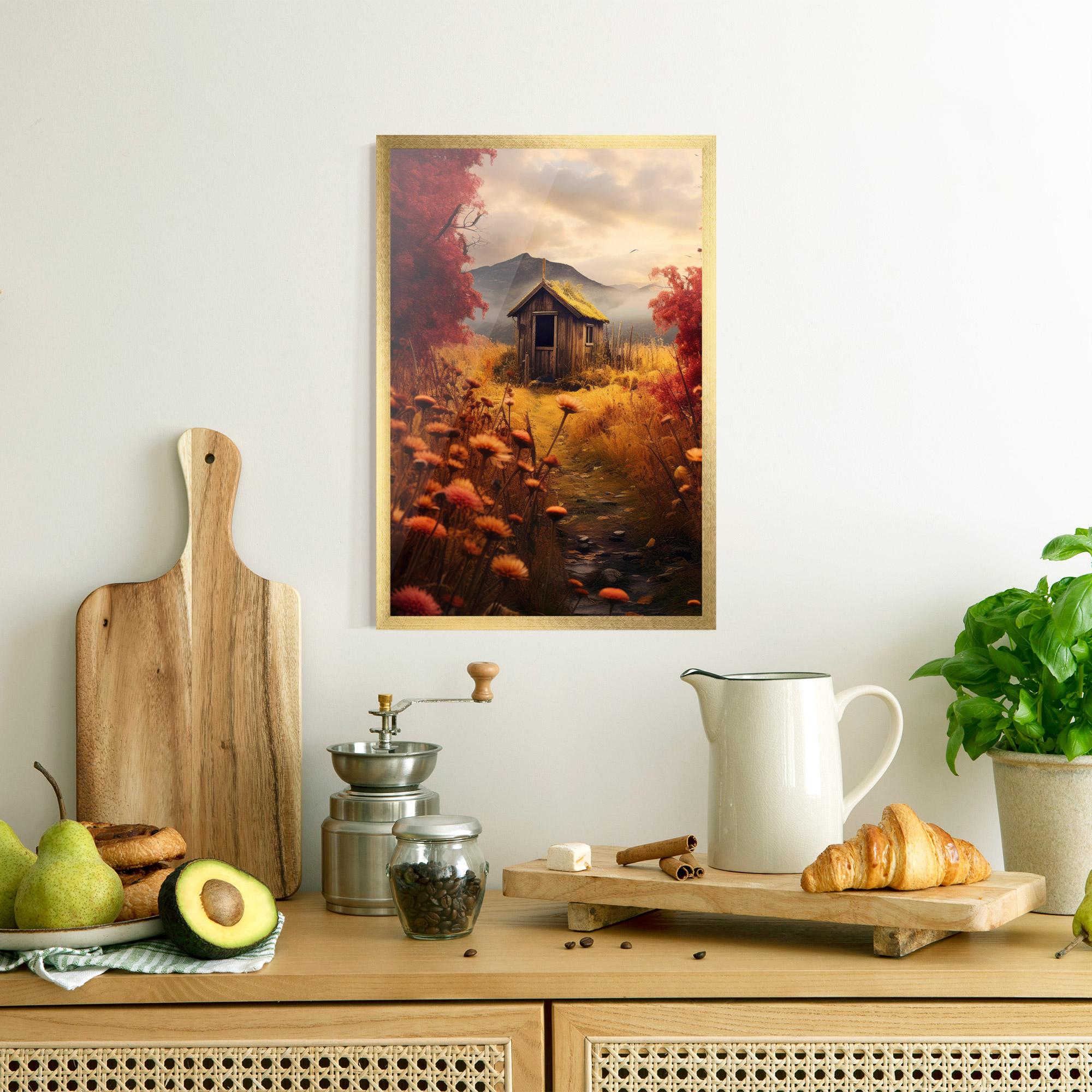 Gerahmte Poster Small Cabin Field mockup 8