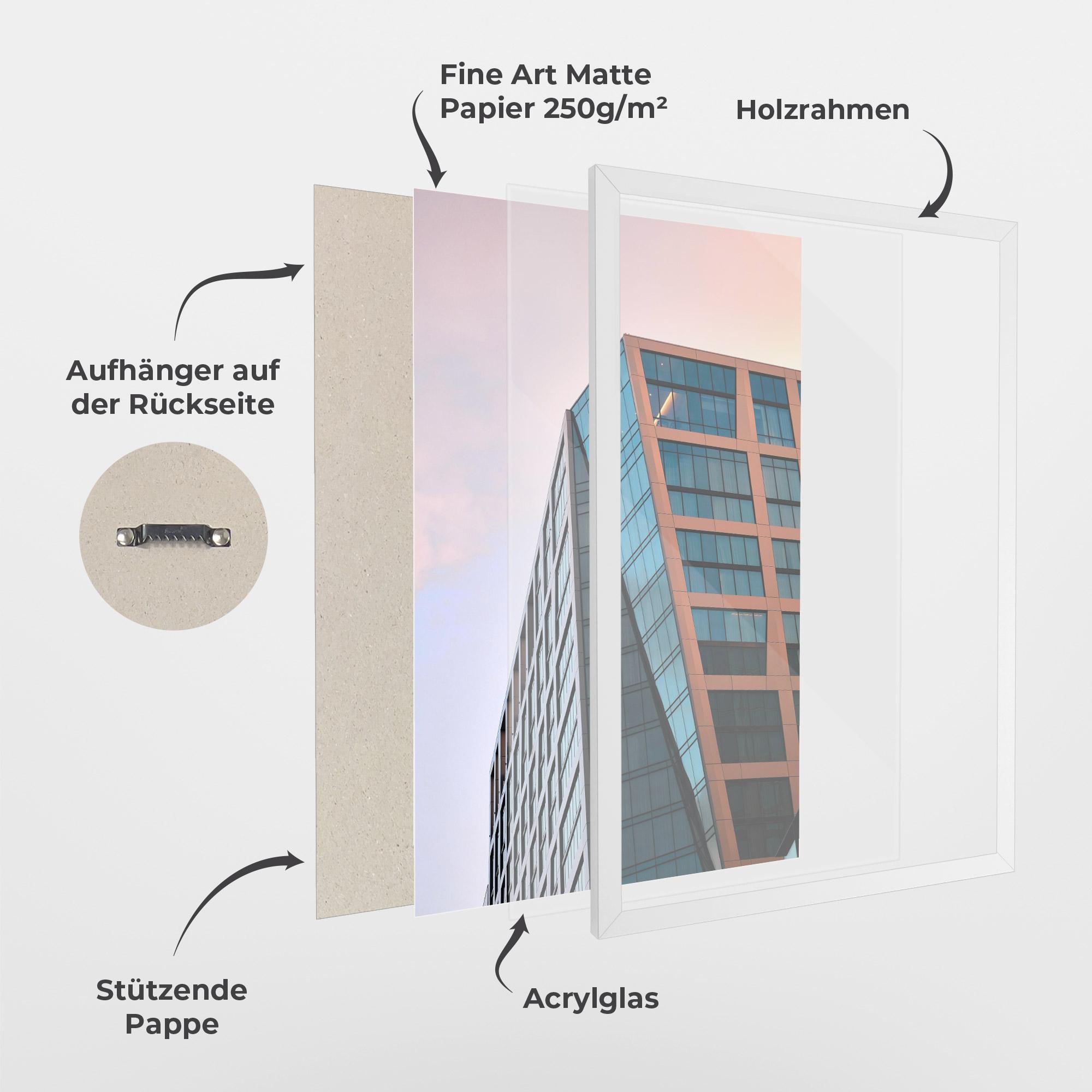 Gerahmte Poster Blue Glass Building mockup 1