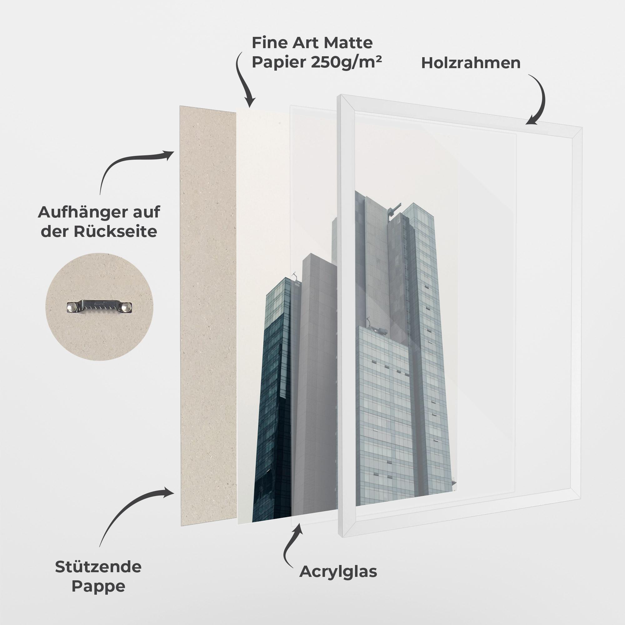 Gerahmte Poster Blue High Building mockup 1