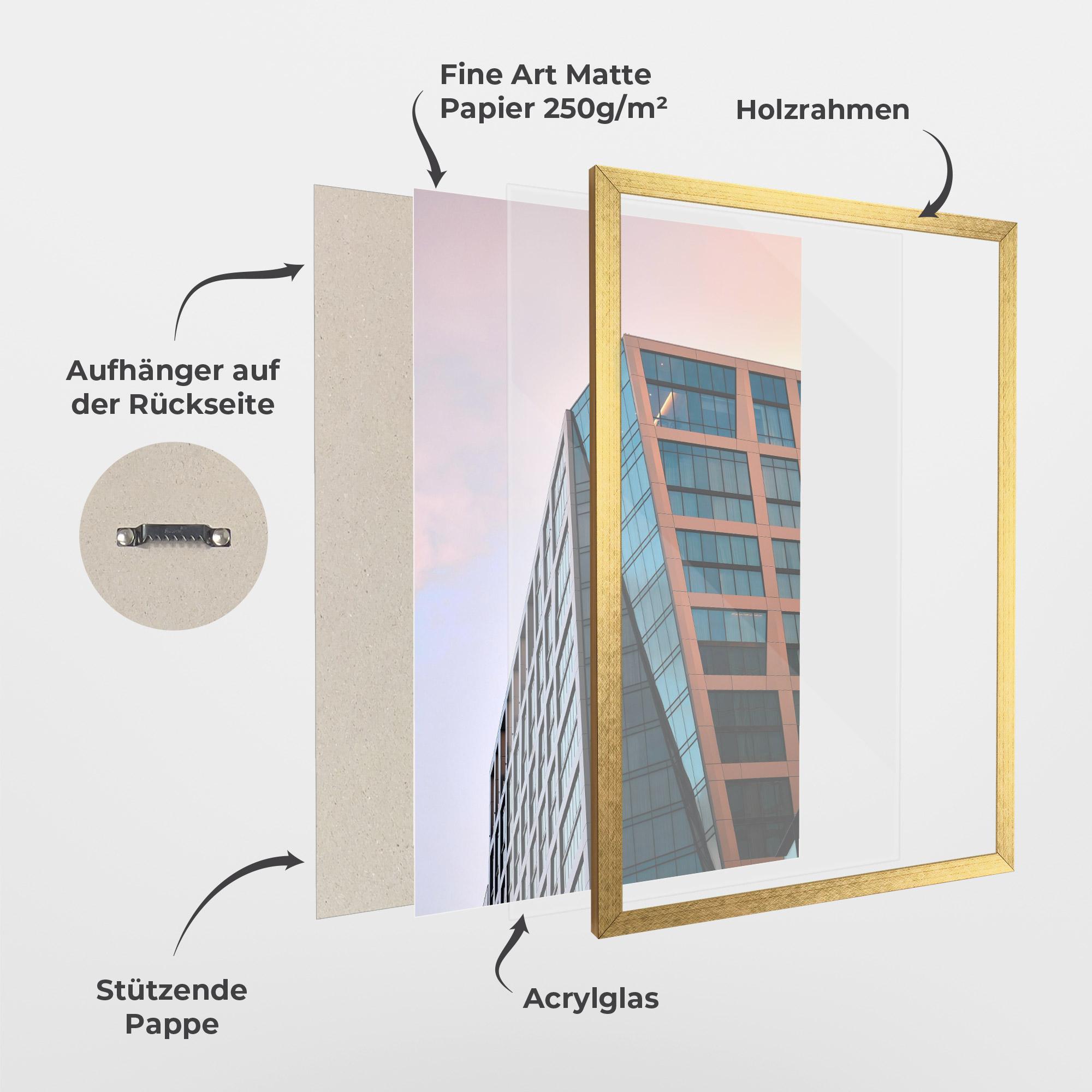 Gerahmte Poster Blue Glass Building mockup 1