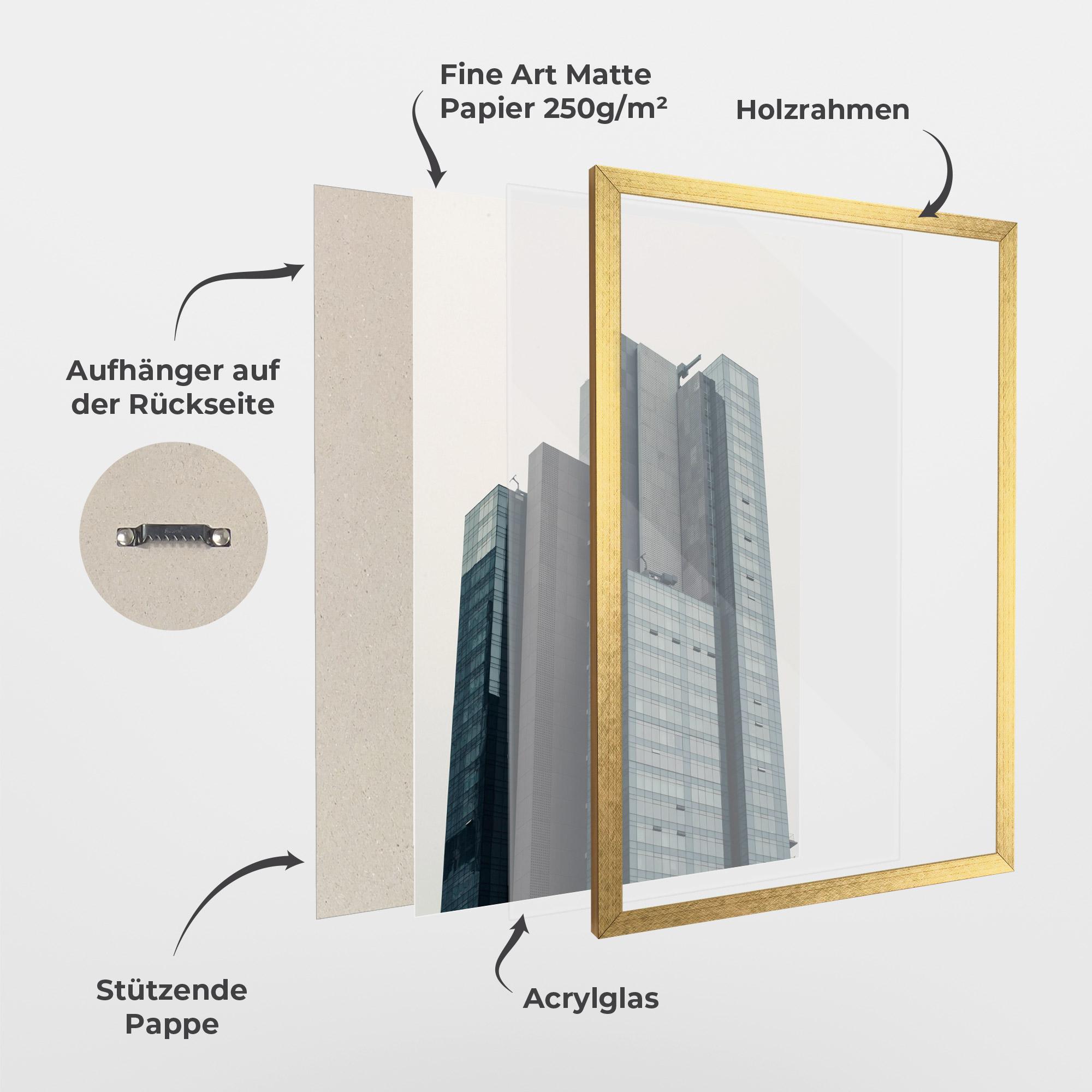 Gerahmte Poster Blue High Building mockup 1